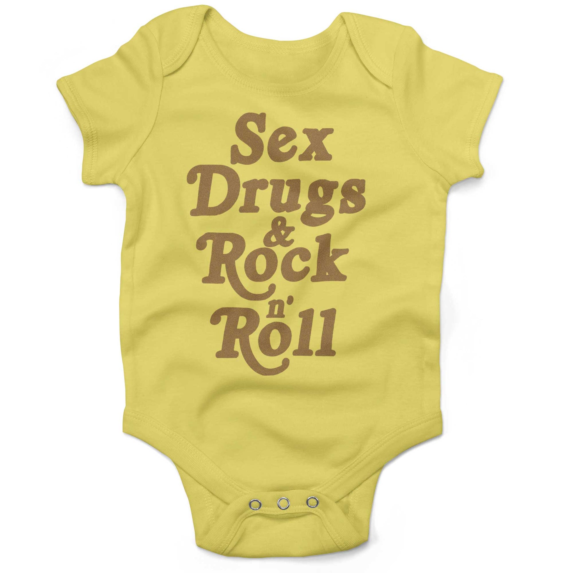 Sex, Drugs & Rock 'n Roll Infant Bodysuit or Raglan Baby Tee-Yellow-3-6 months