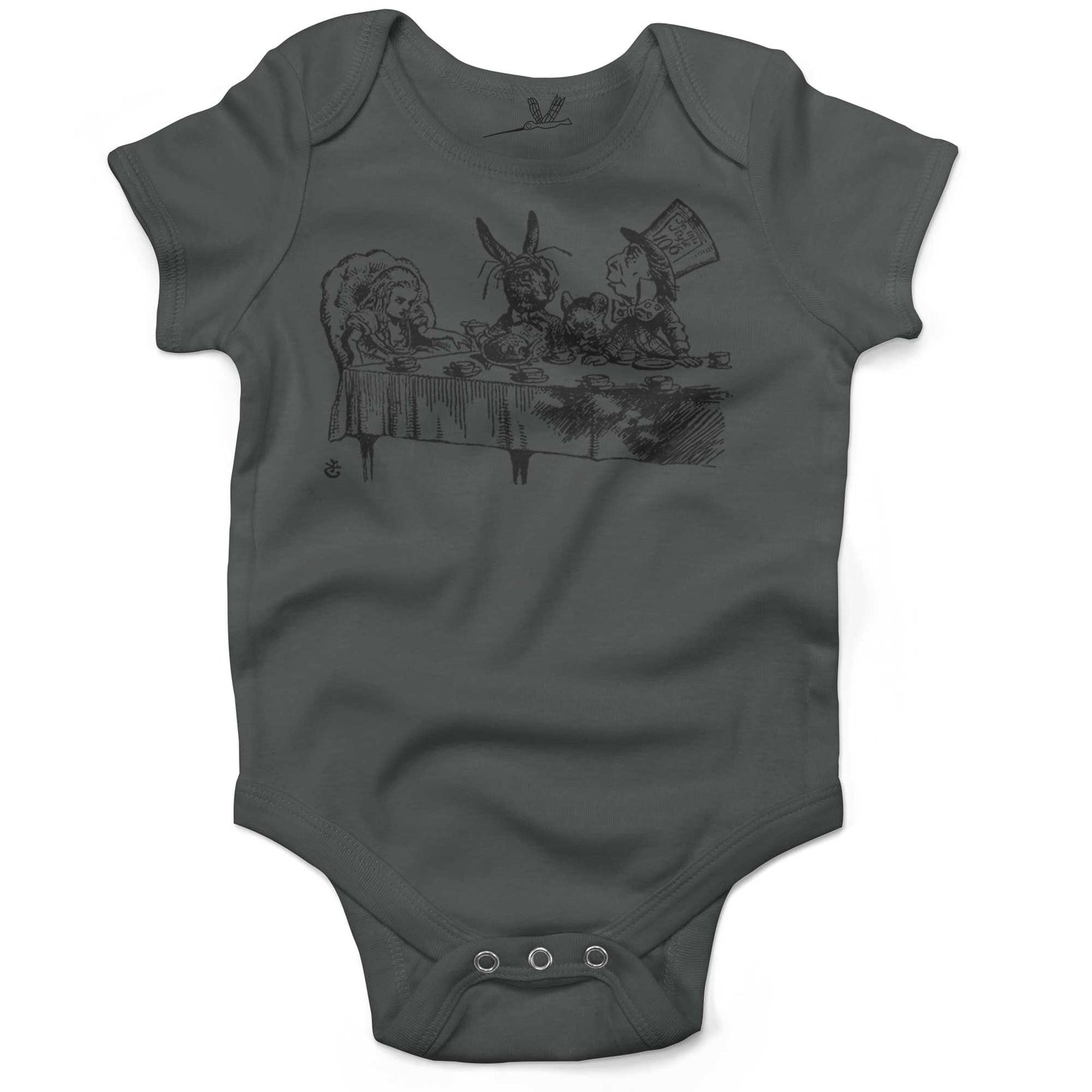 Alice In Wonderland Tea Party Infant Bodysuit or Raglan Tee-Organic Asphalt-3-6 months