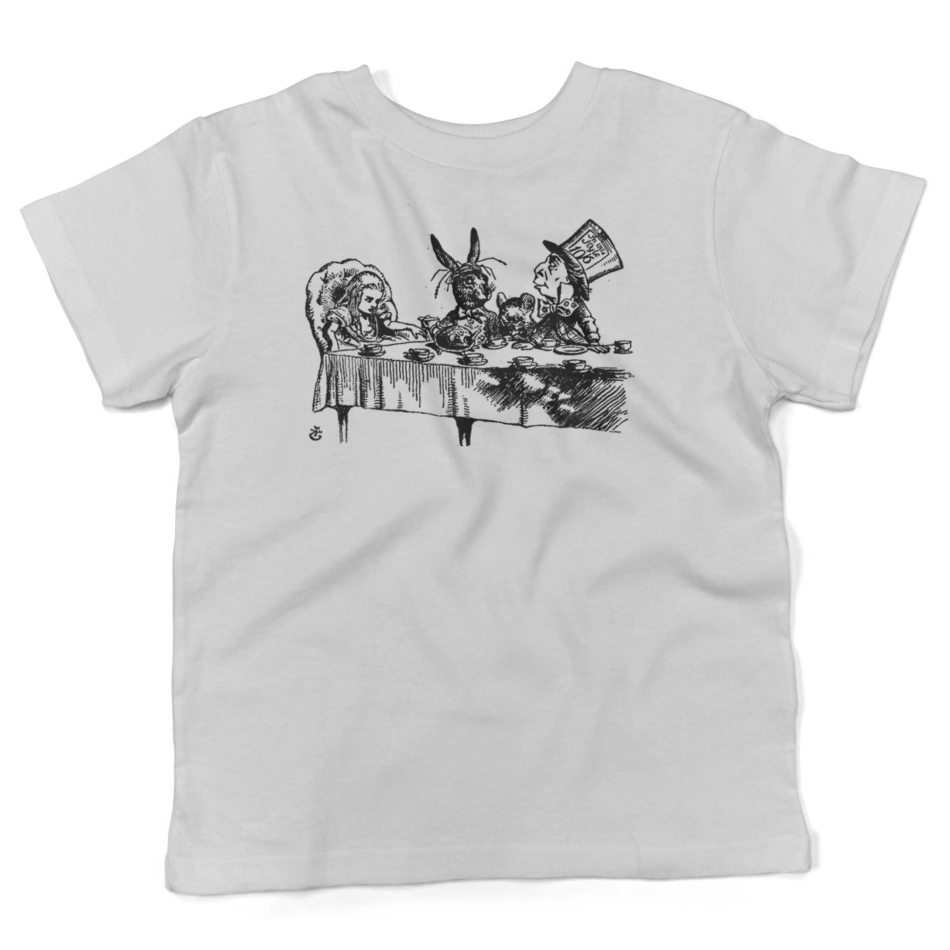 Alice In Wonderland Tea Party Toddler Shirt-White-2T