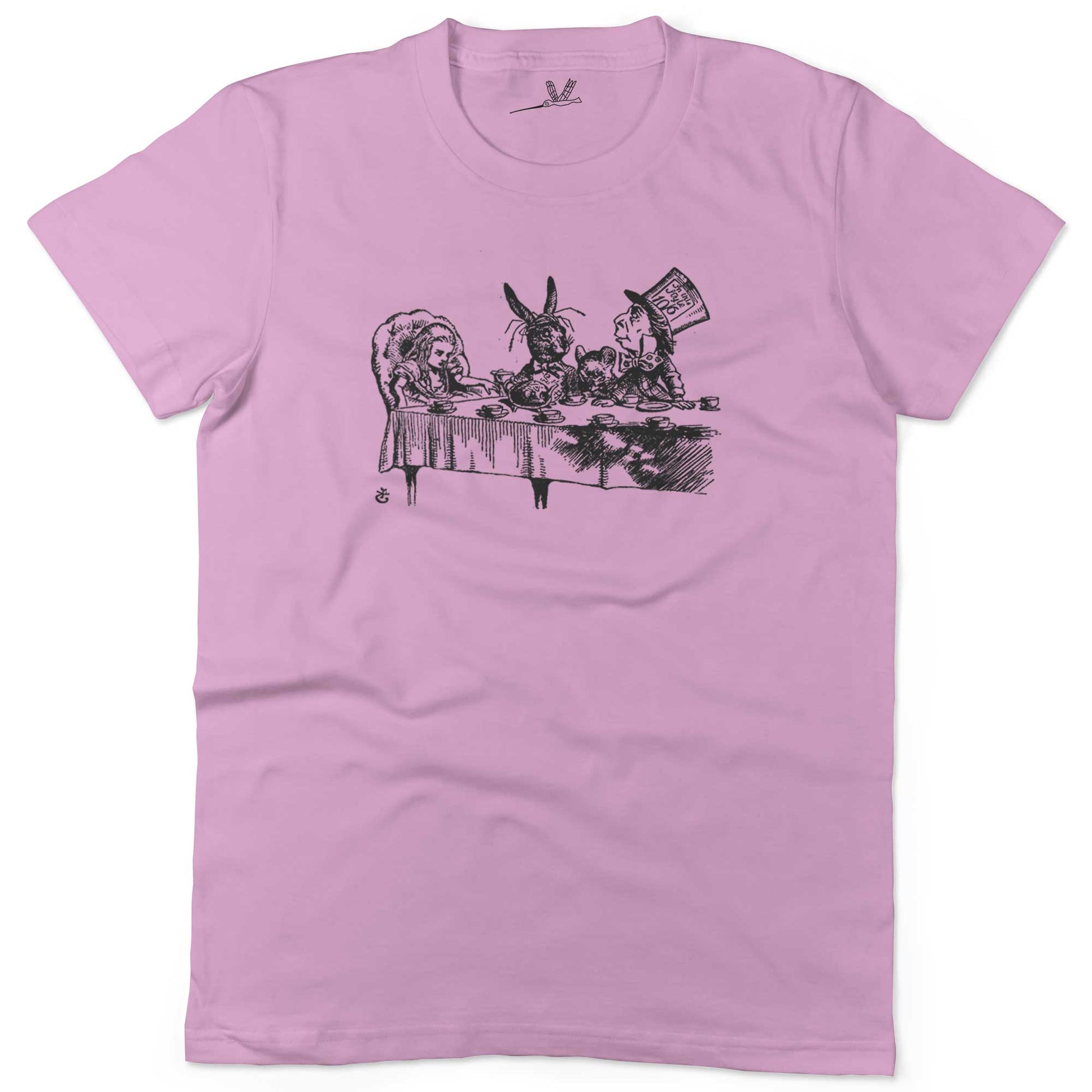 Alice In Wonderland Tea Party Unisex Or Women's Cotton T-shirt-Pink-Woman