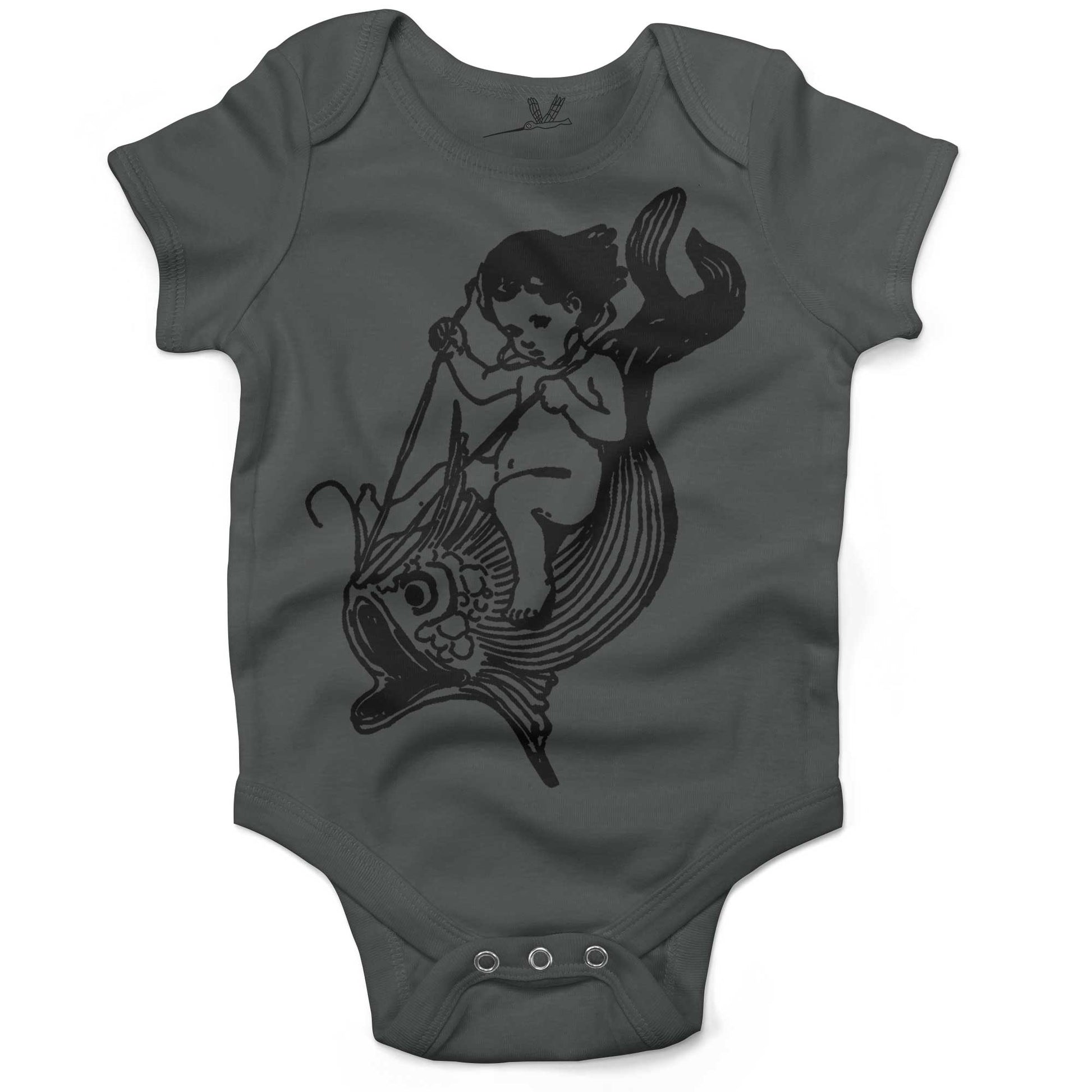 Water Baby Riding A Giant Fish Infant Bodysuit or Raglan Tee-Organic Asphalt-3-6 months