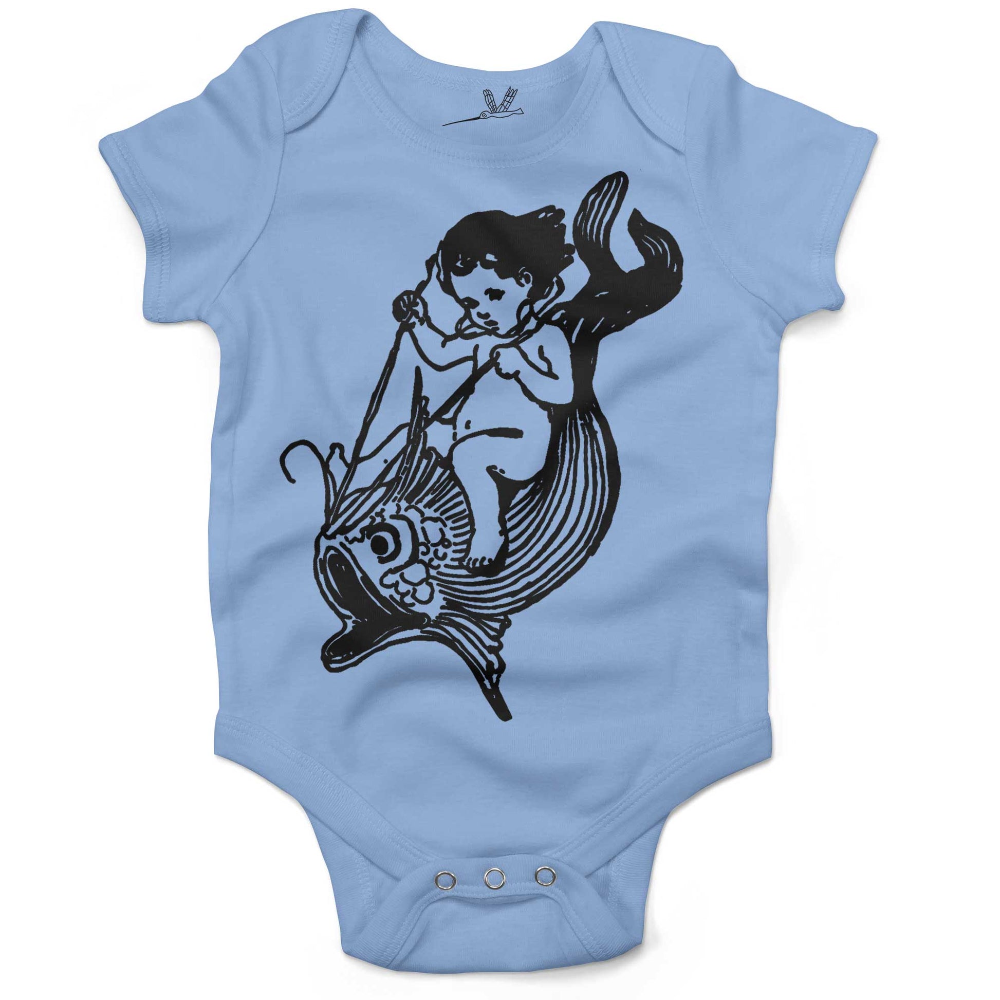 Water Baby Riding A Giant Fish Infant Bodysuit or Raglan Tee-Organic Baby Blue-3-6 months