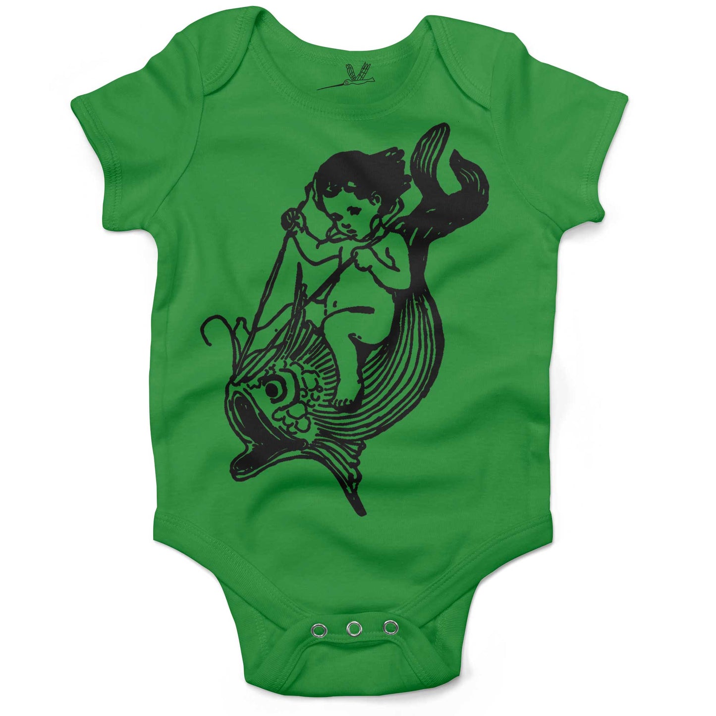 Water Baby Riding A Giant Fish Infant Bodysuit or Raglan Tee-Grass Green-3-6 months