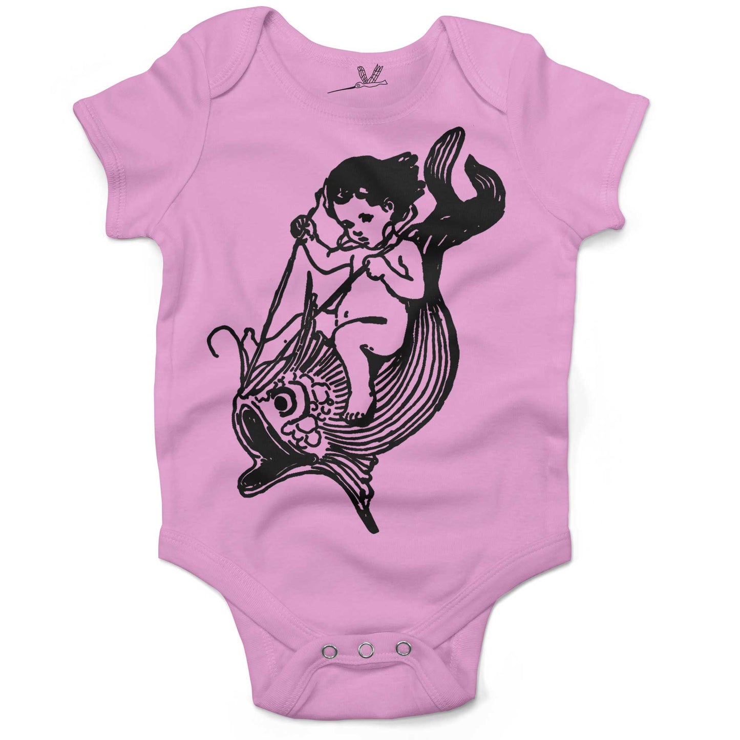 Water Baby Riding A Giant Fish Infant Bodysuit or Raglan Tee-Organic Pink-3-6 months