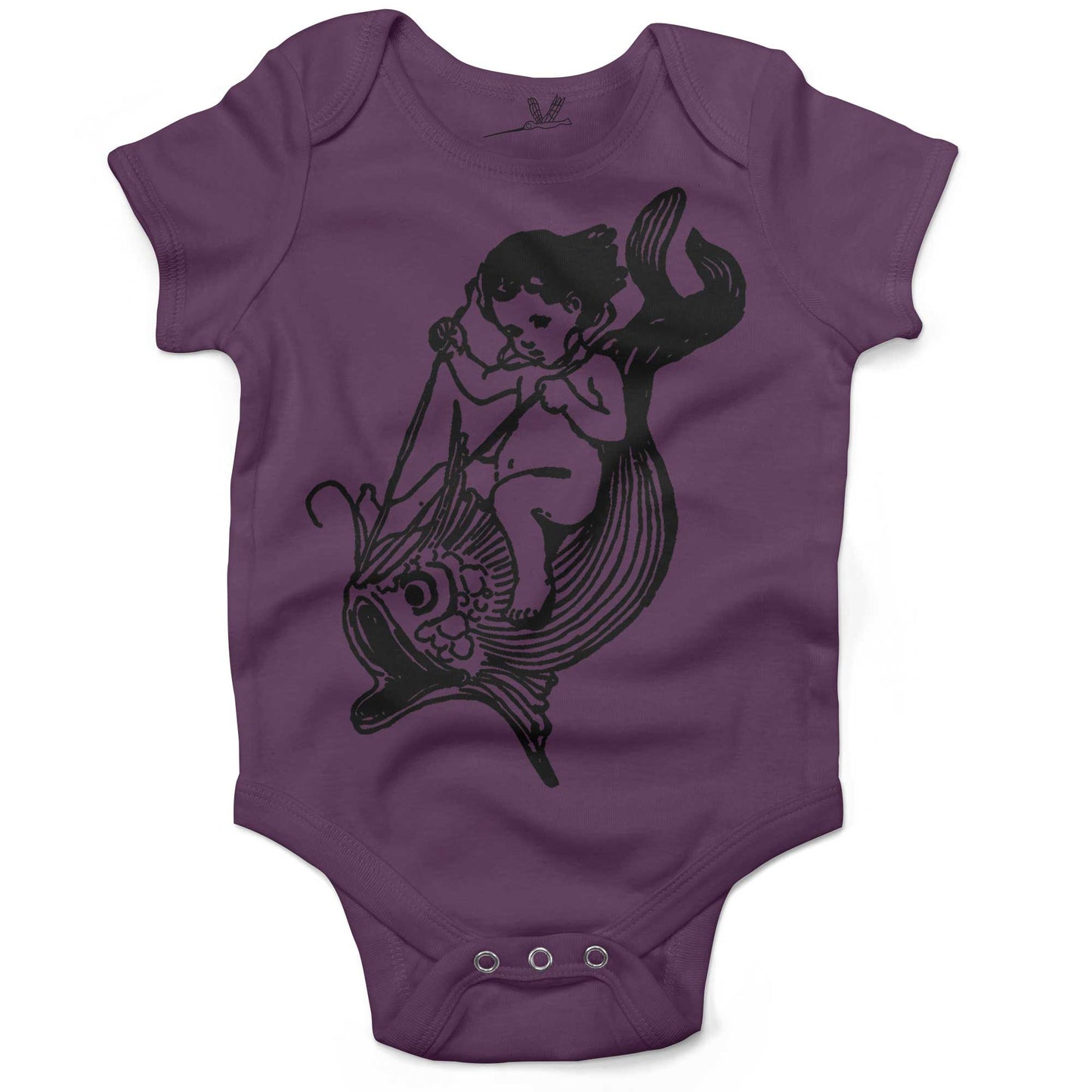 Water Baby Riding A Giant Fish Infant Bodysuit or Raglan Tee-Organic Purple-3-6 months