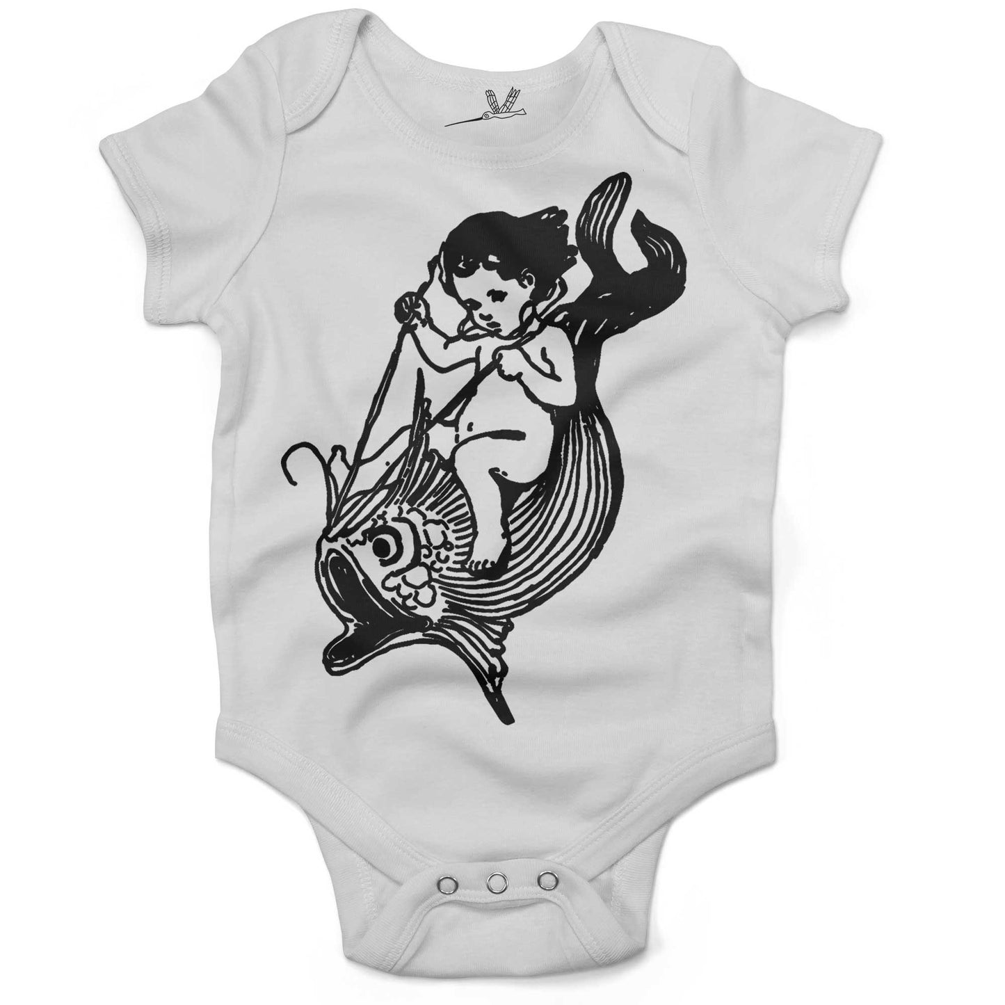 Water Baby Riding A Giant Fish Infant Bodysuit or Raglan Tee-White-3-6 months