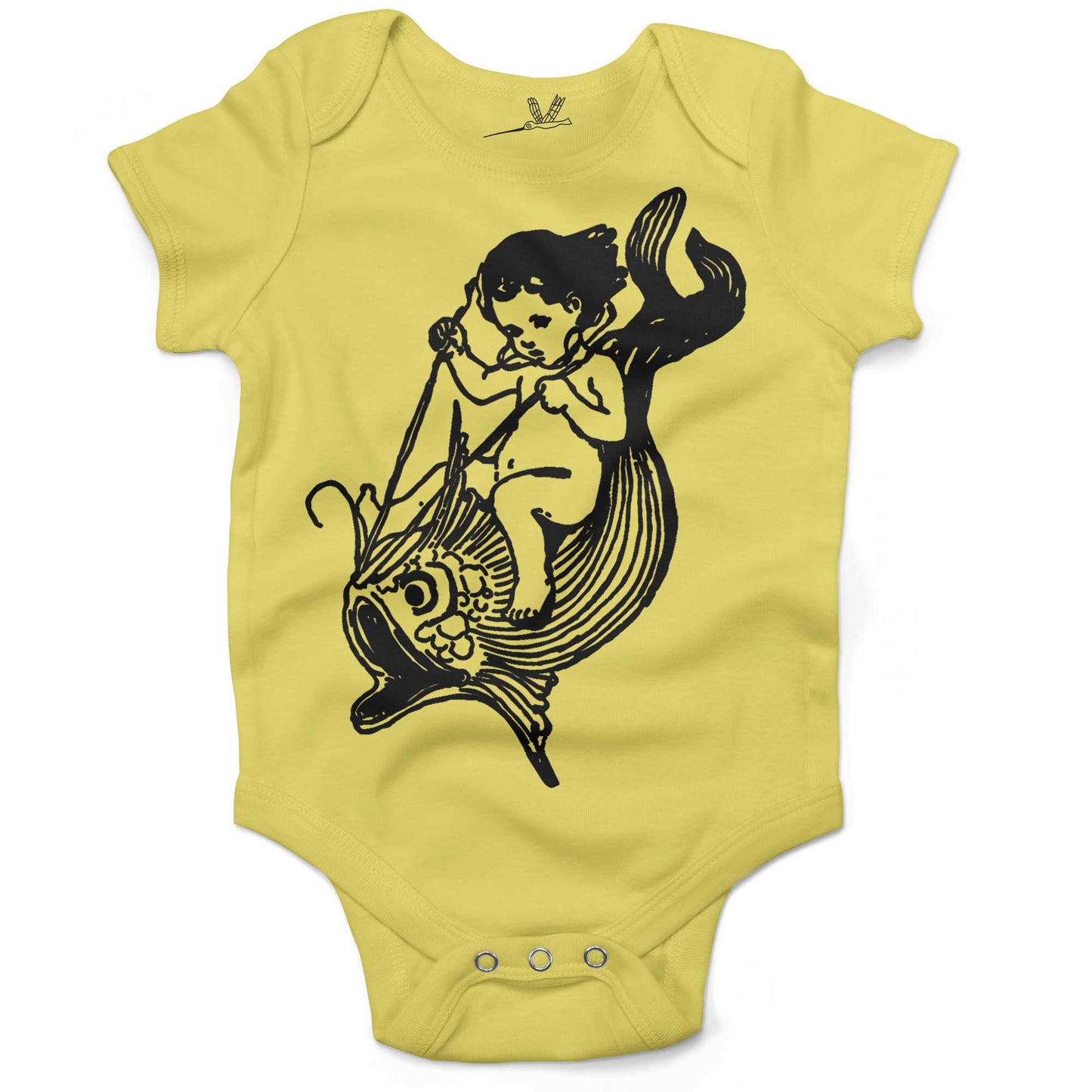 Water Baby Riding A Giant Fish Infant Bodysuit or Raglan Tee-Yellow-3-6 months