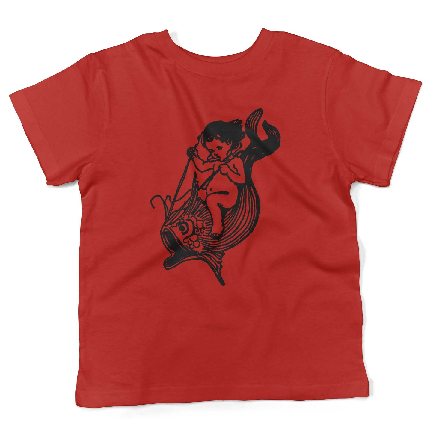 Water Baby Riding A Giant Fish Toddler Shirt-Red-2T