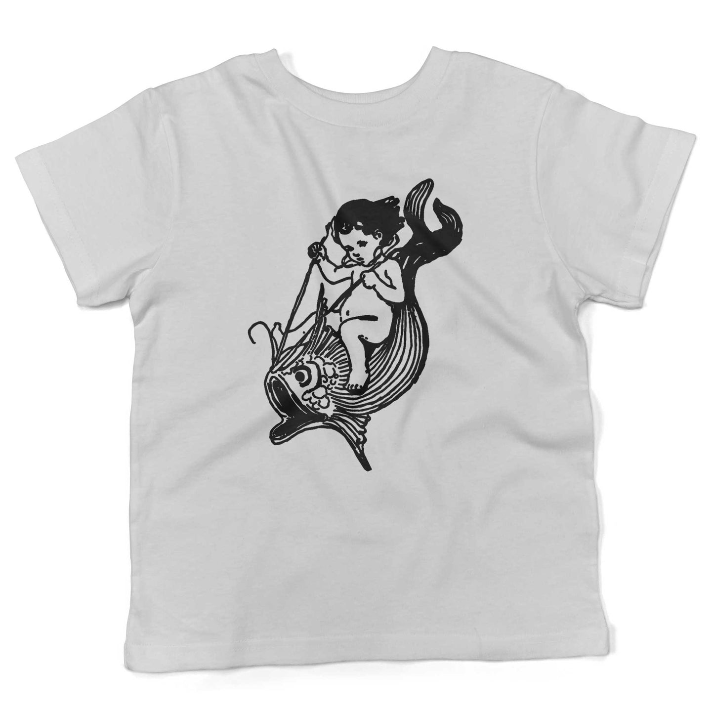 Water Baby Riding A Giant Fish Toddler Shirt-White-2T