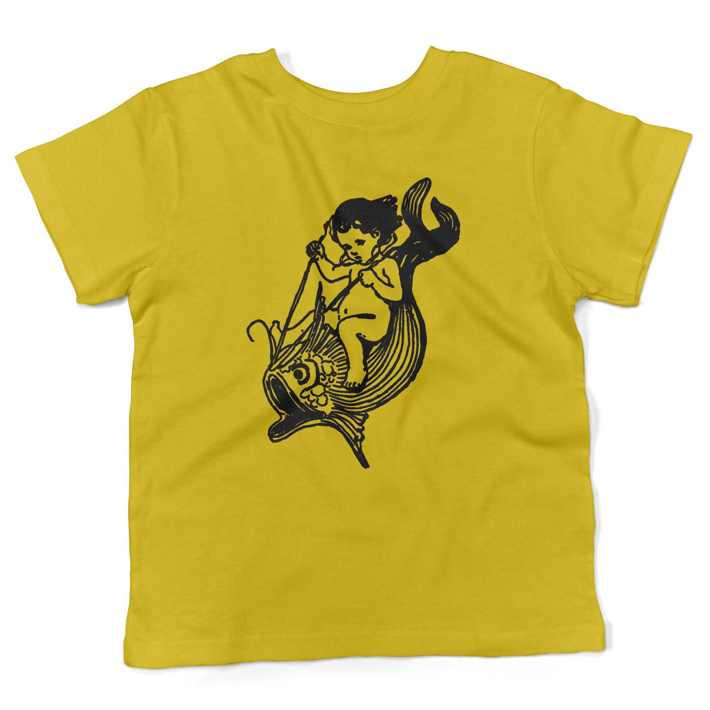 Water Baby Riding A Giant Fish Toddler Shirt-Sunshine Yellow-2T