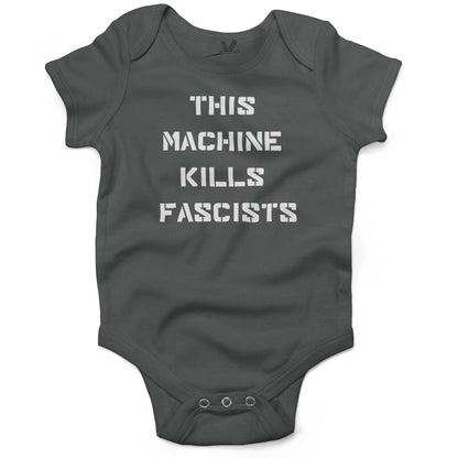This Machine Kills Fascists Baby One Piece or Raglan Tee-Organic Asphalt-3-6 months