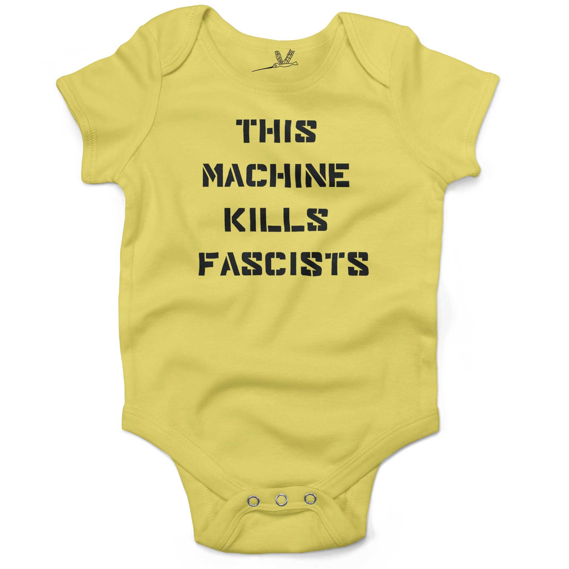 This Machine Kills Fascists Baby One Piece or Raglan Tee-Yellow-3-6 months