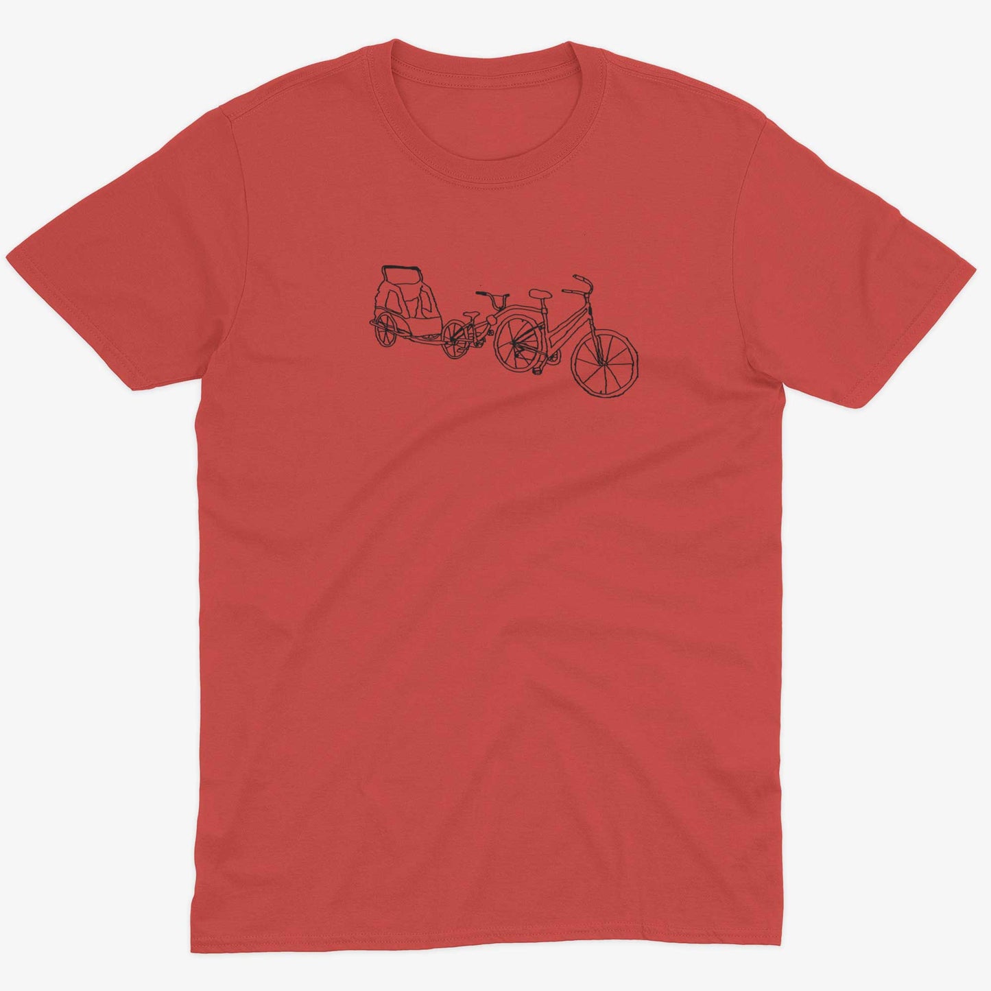 Family Bike Caravan Unisex Or Women's Cotton T-shirt-Red-Unisex