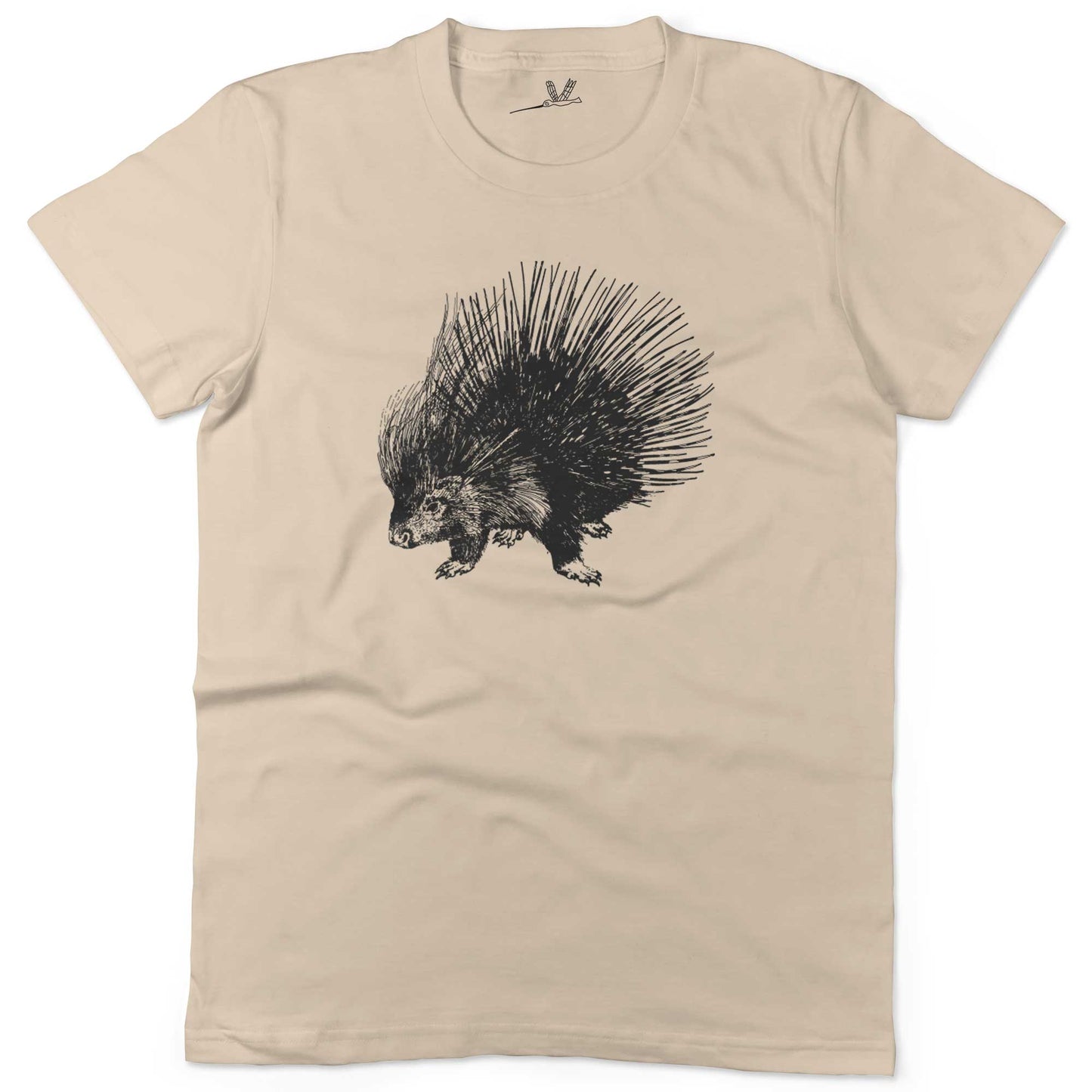 Cute Porcupine Unisex Or Women's Cotton T-shirt-Organic Natural-Woman