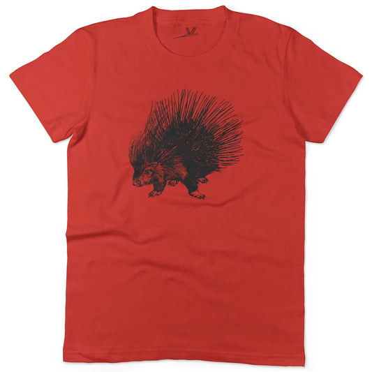 Cute Porcupine Unisex Or Women's Cotton T-shirt-Red-Woman