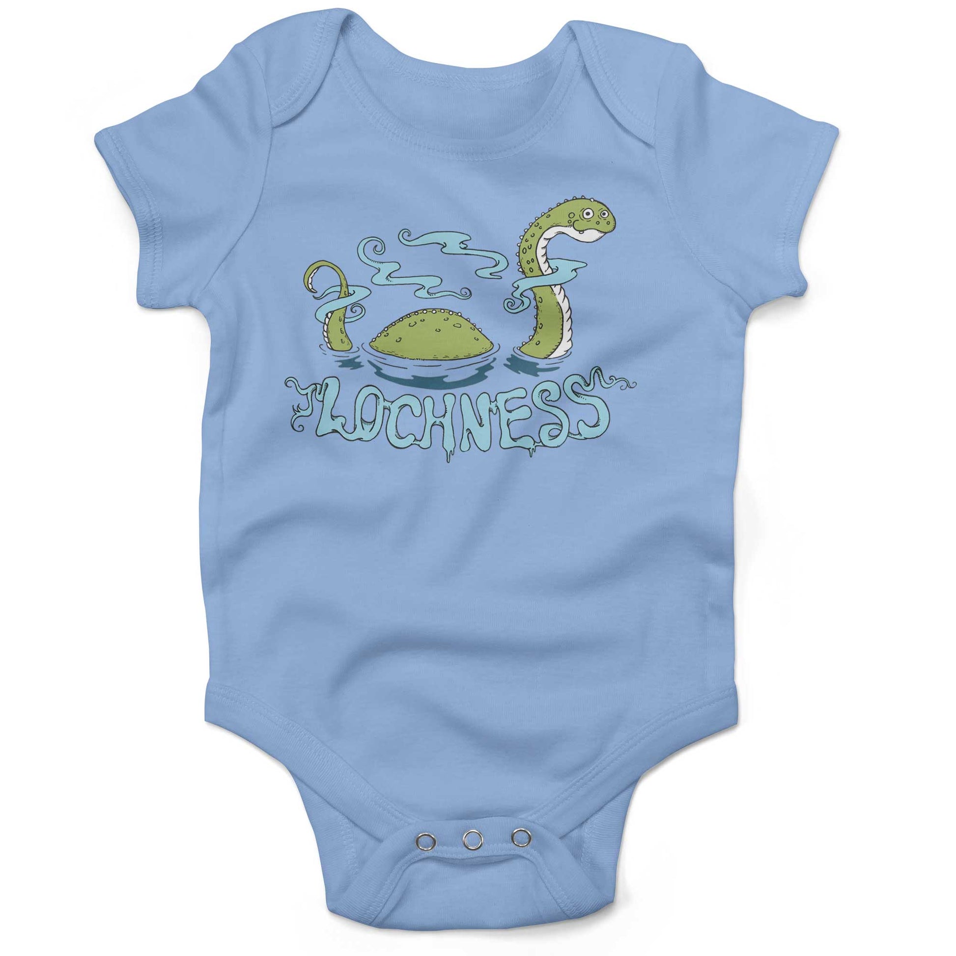 Loch Ness Monster Infant Bodysuit or Raglan Baby Tee-Organic Baby Blue-3-6 months