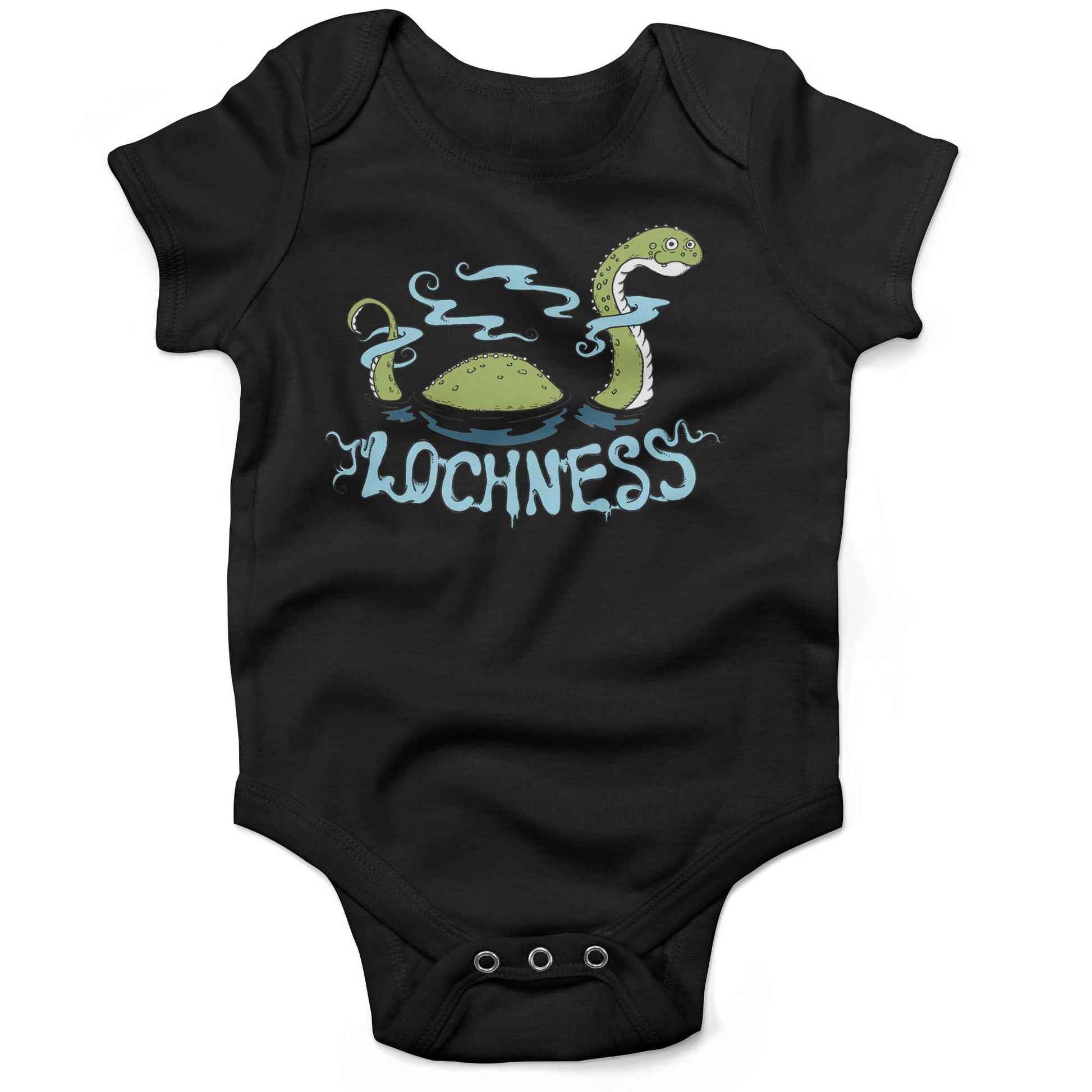 Loch Ness Monster Infant Bodysuit or Raglan Baby Tee-Organic Black-3-6 months
