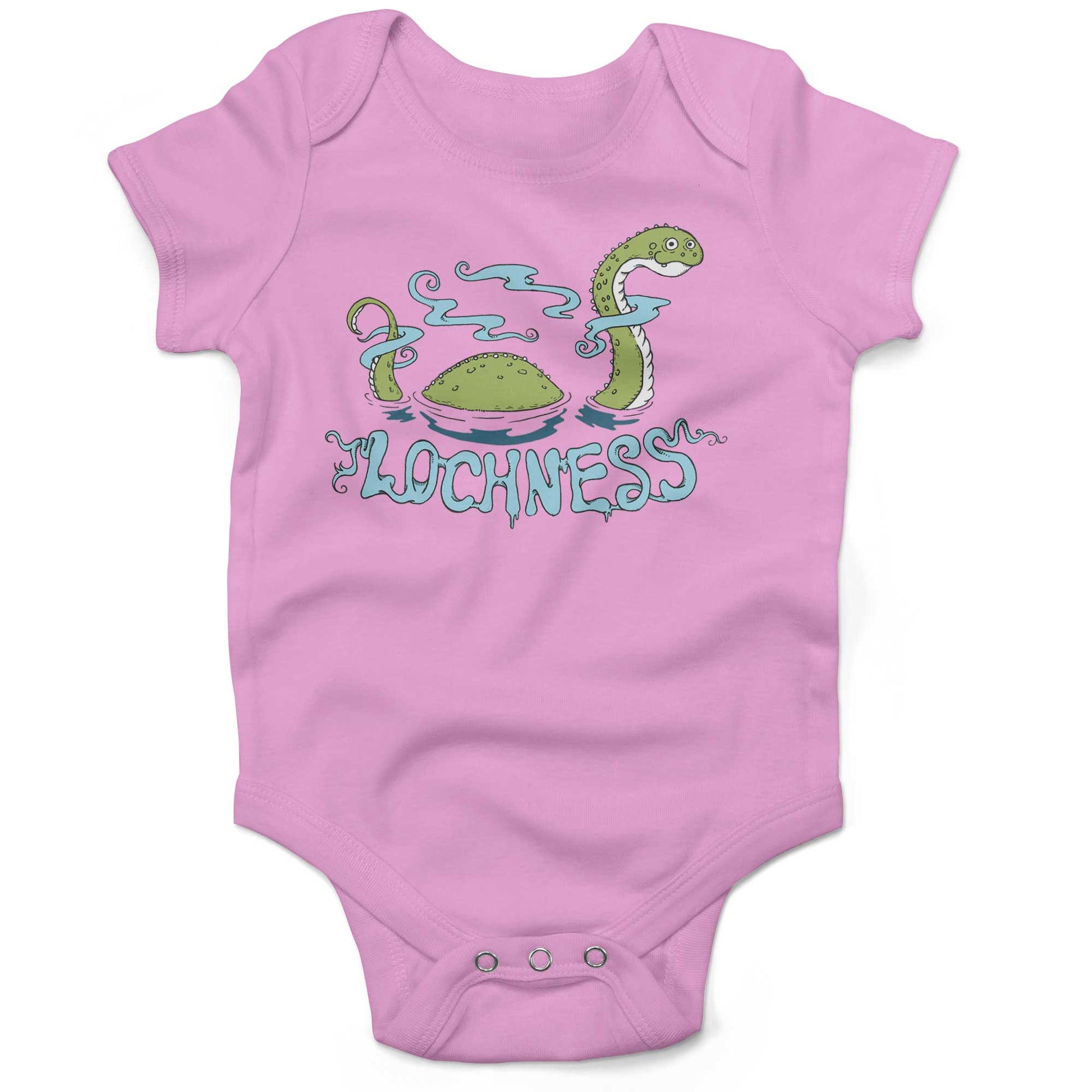 Loch Ness Monster Infant Bodysuit or Raglan Baby Tee-Organic Pink-3-6 months