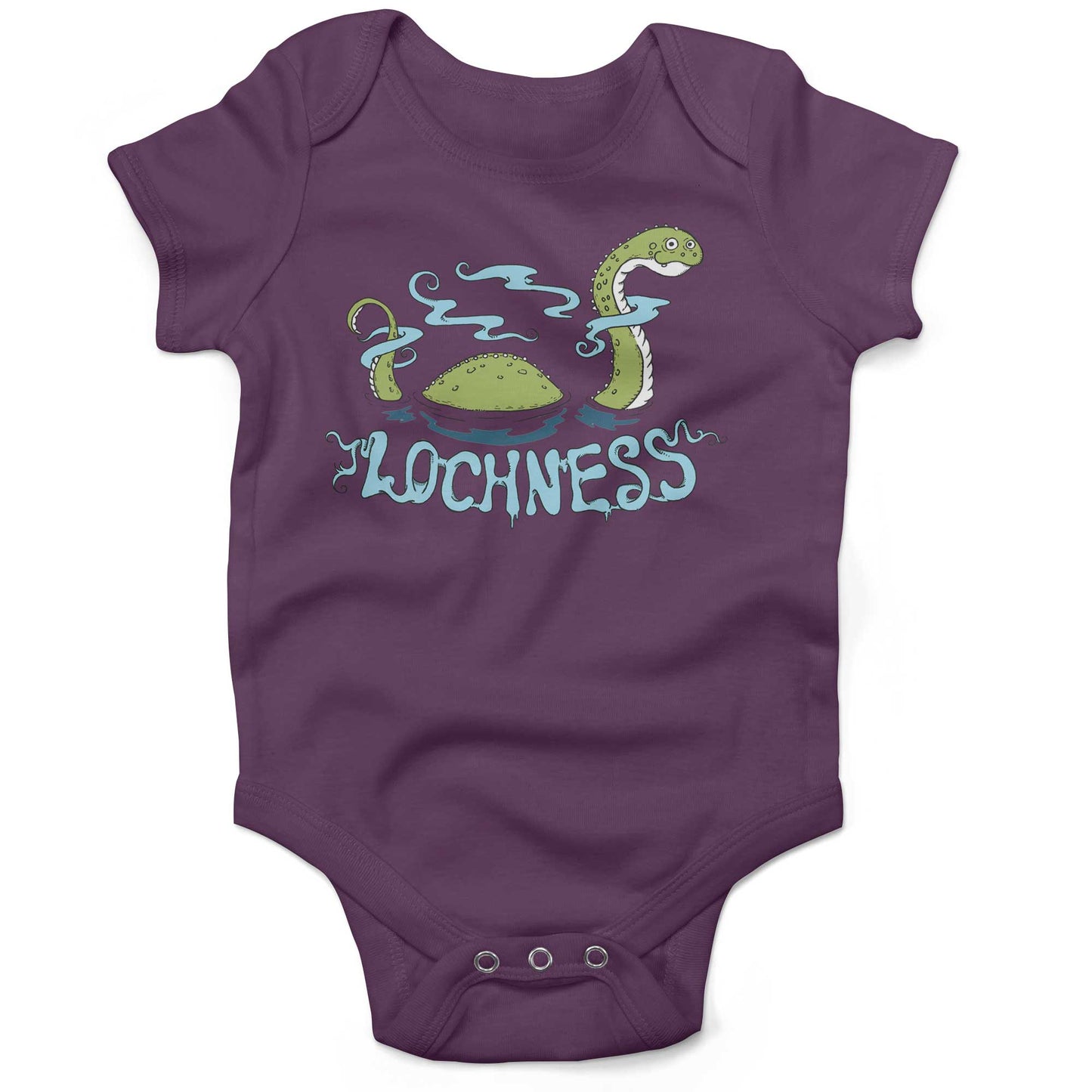 Loch Ness Monster Infant Bodysuit or Raglan Baby Tee-Organic Purple-3-6 months