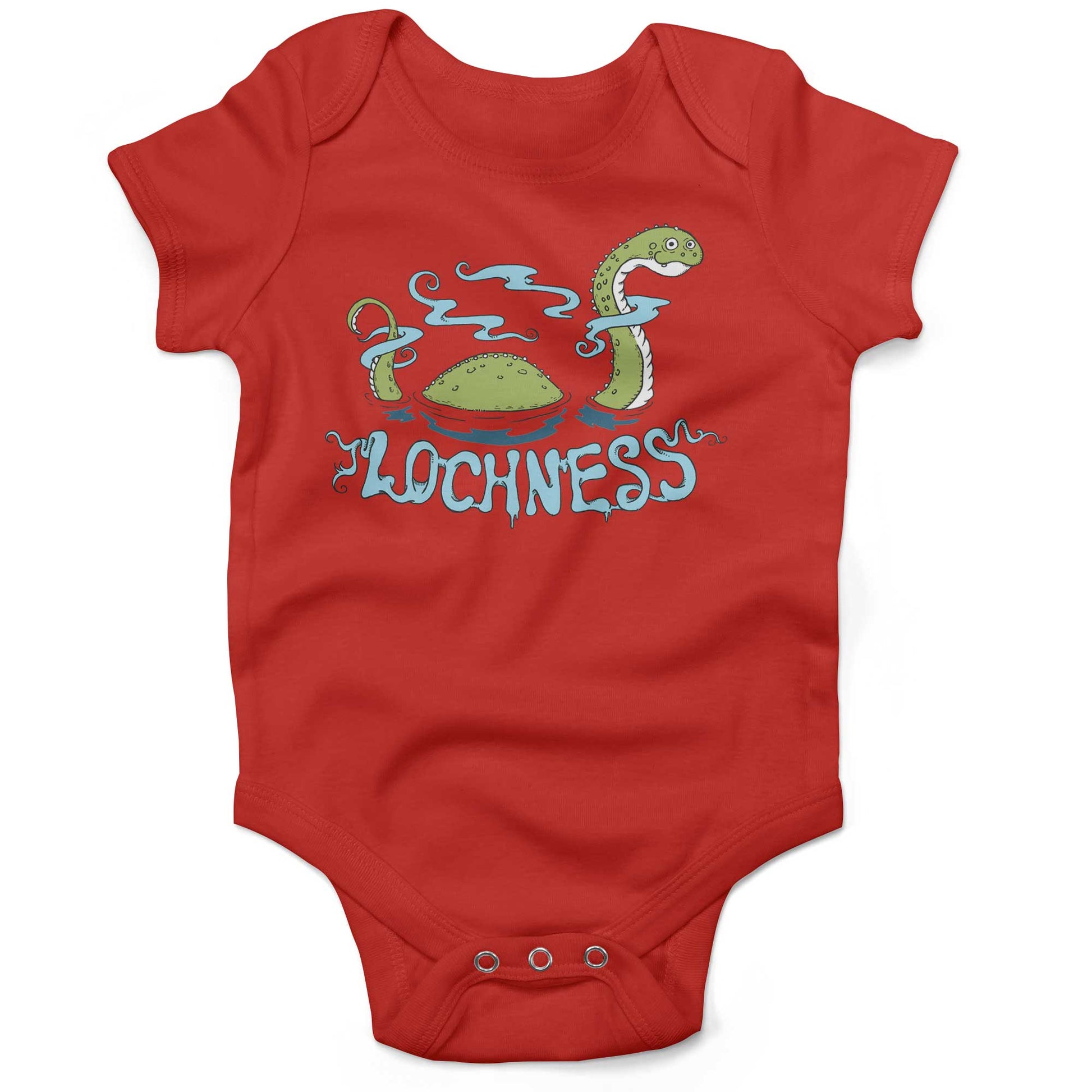 Loch Ness Monster Infant Bodysuit or Raglan Baby Tee-Organic Red-3-6 months