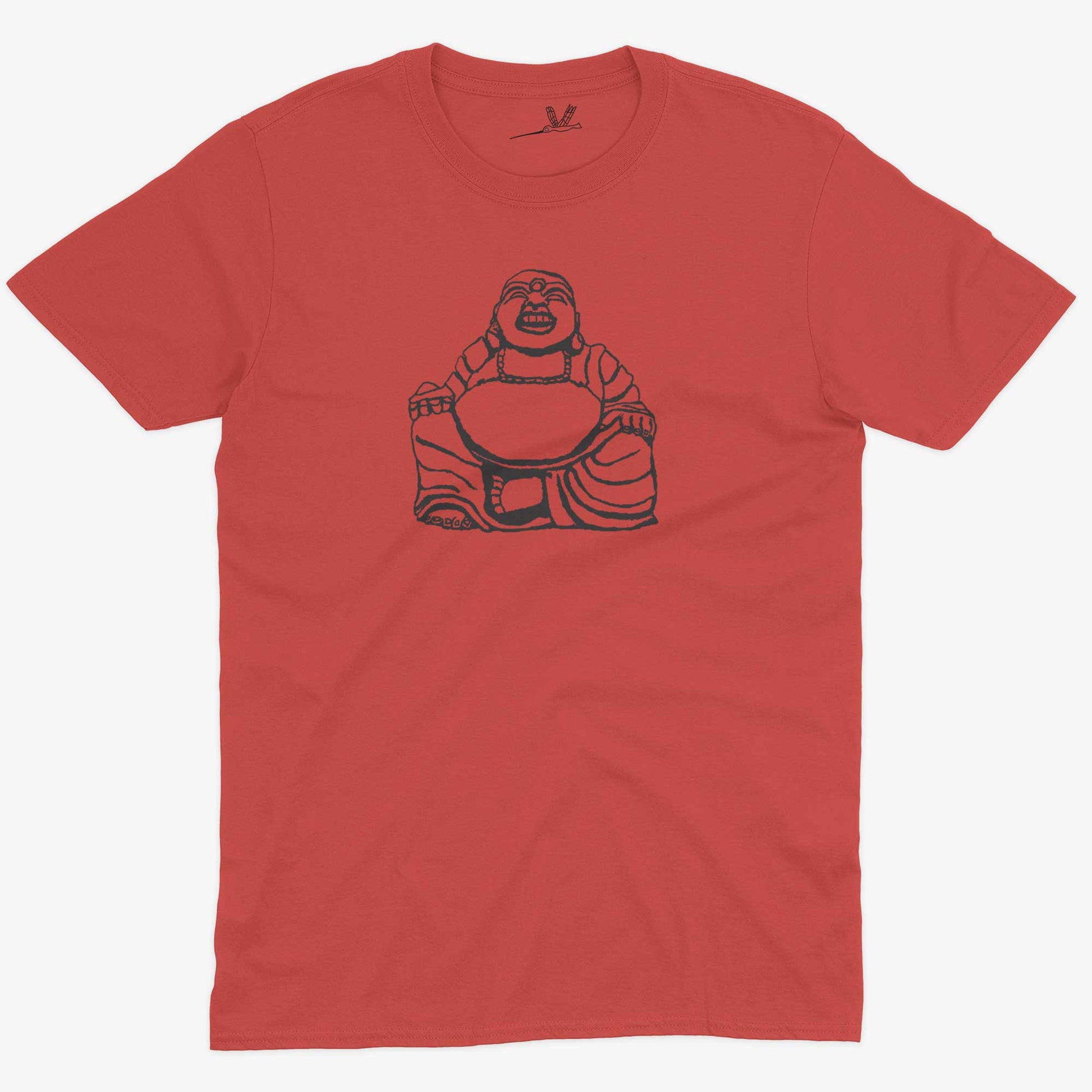 Laughing Buddha Unisex Or Women's Cotton T-shirt-Red-Unisex