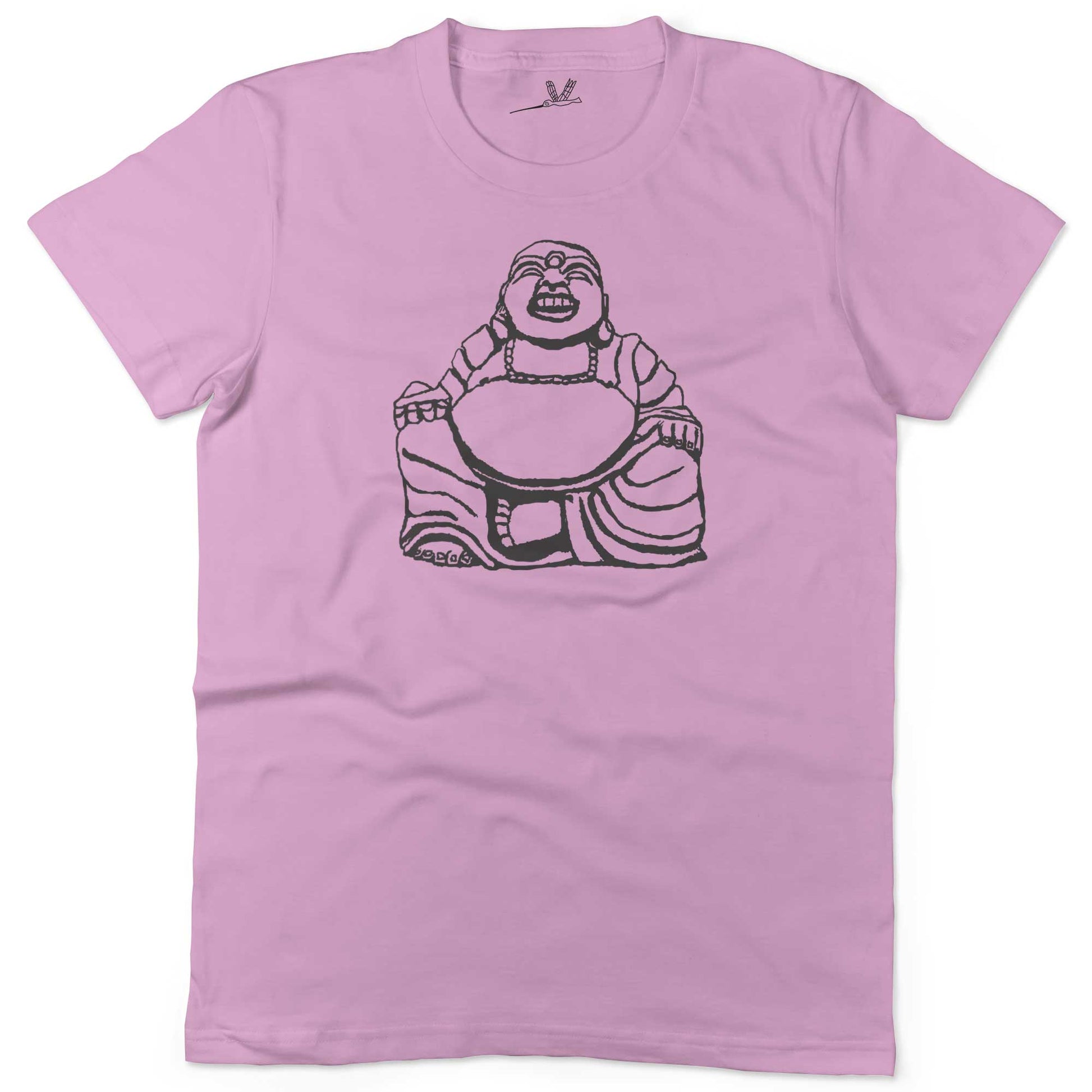 Laughing Buddha Unisex Or Women's Cotton T-shirt-Pink-Woman