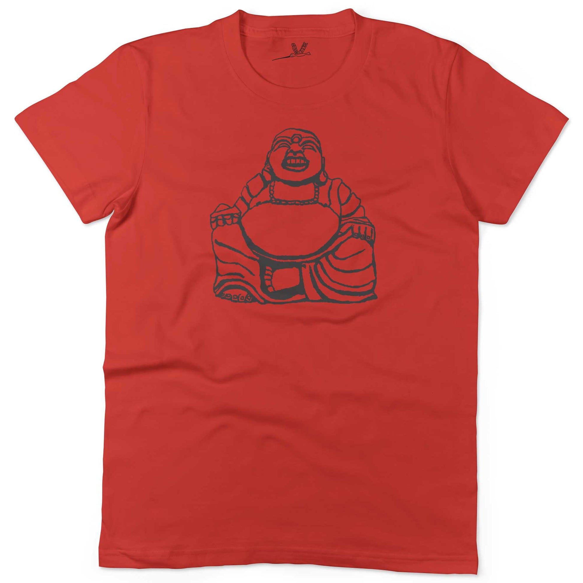 Laughing Buddha Unisex Or Women's Cotton T-shirt-Red-Woman