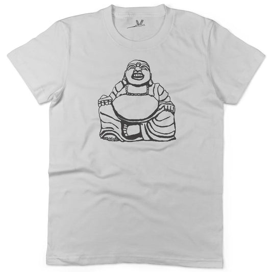 Laughing Buddha Unisex Or Women's Cotton T-shirt-White-Woman