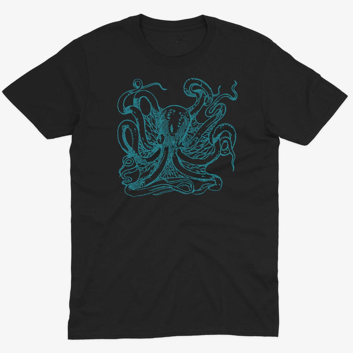 Giant Octopus Unisex Or Women's Cotton T-shirt-Black-Unisex