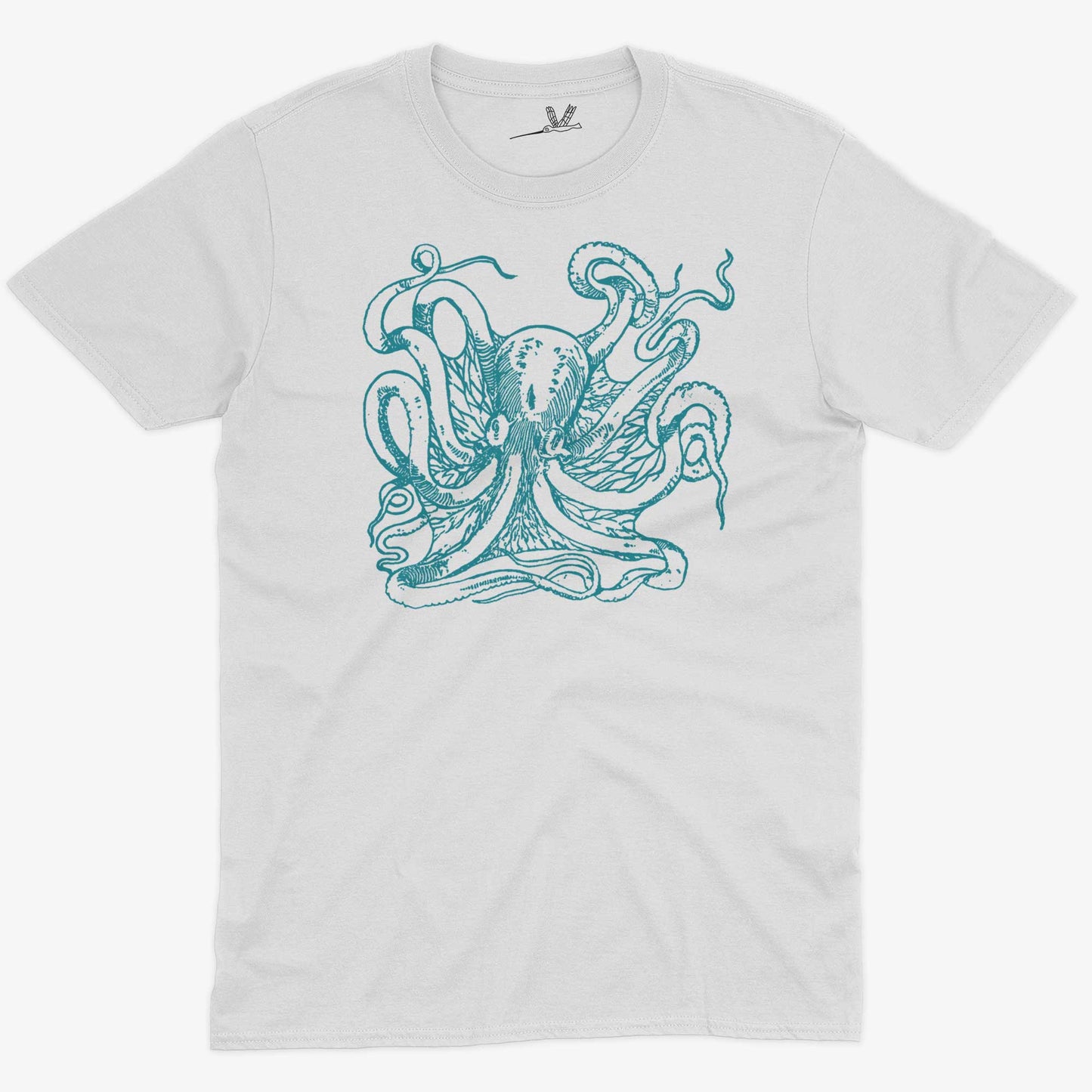 Giant Octopus Unisex Or Women's Cotton T-shirt-White-Unisex