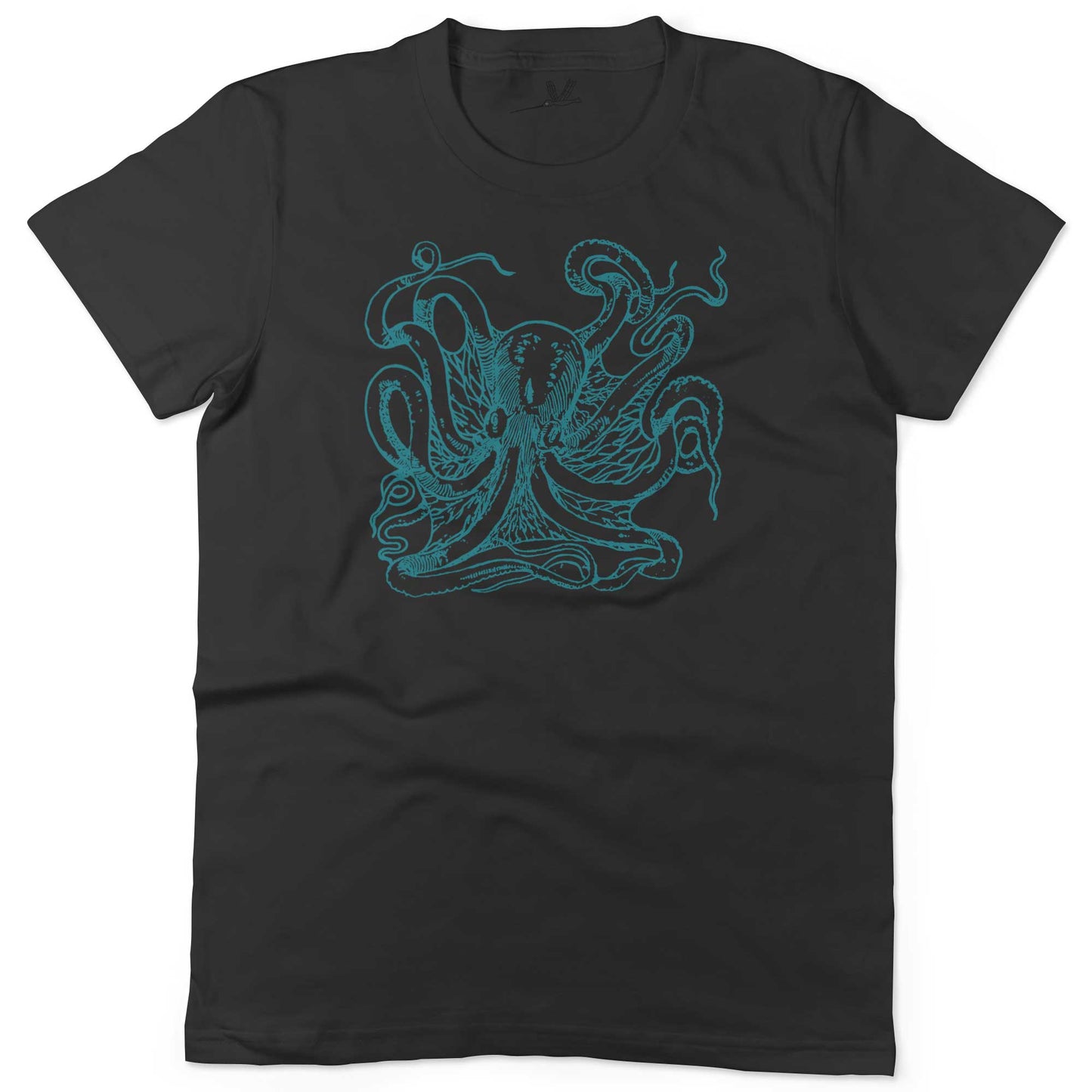 Giant Octopus Unisex Or Women's Cotton T-shirt-Black-Woman