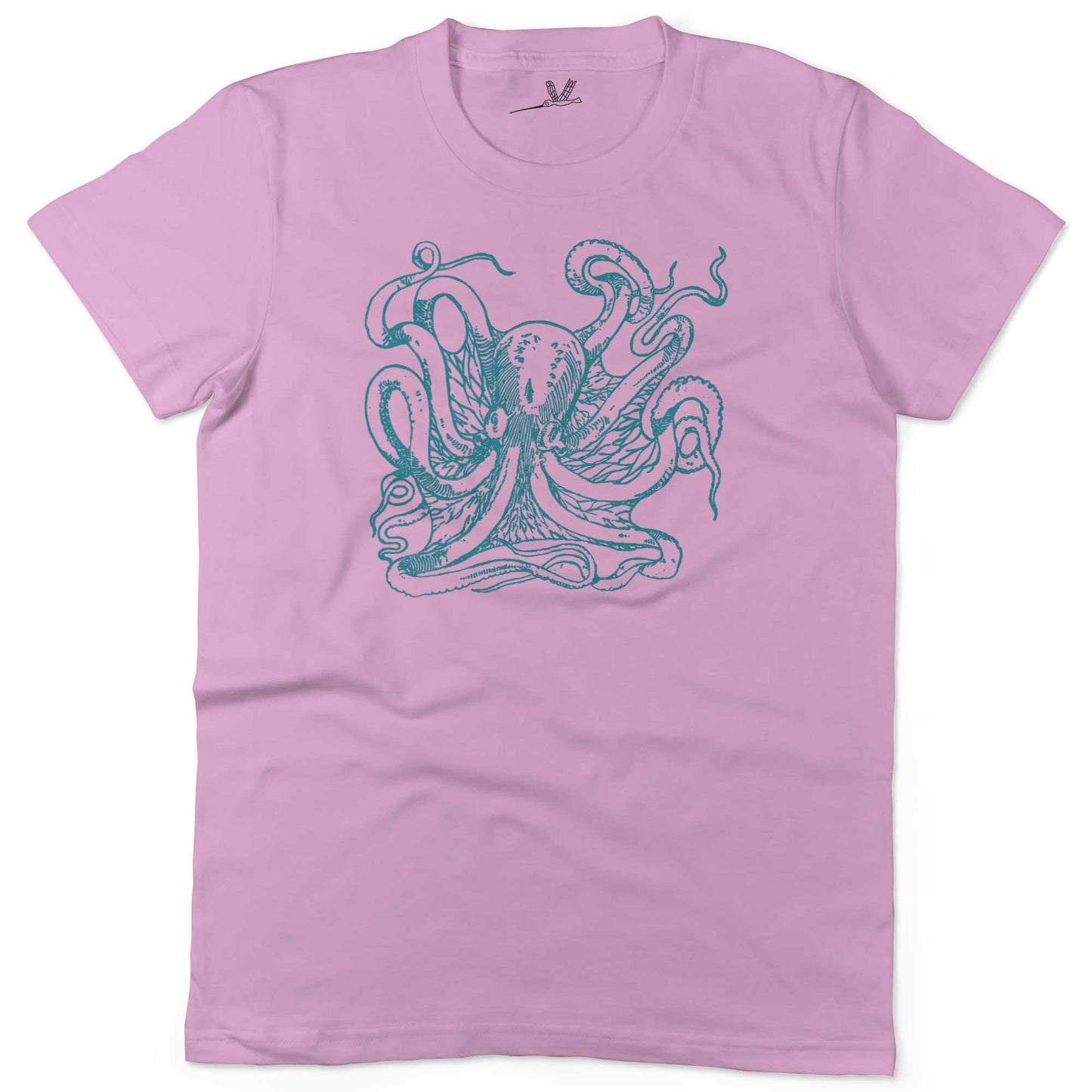 Giant Octopus Unisex Or Women's Cotton T-shirt-Pink-Woman