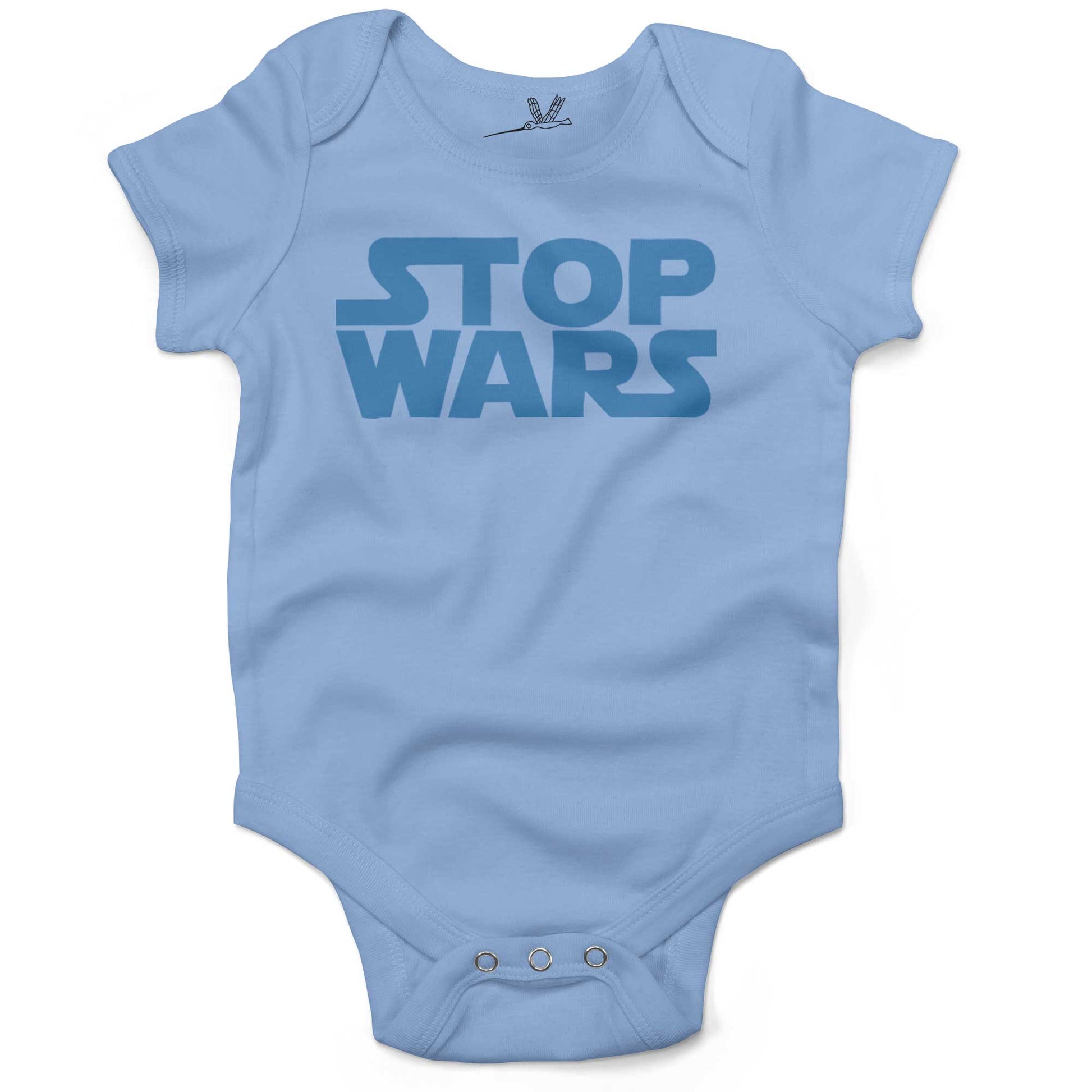 STOP WARS Infant Bodysuit or Raglan Baby Tee-Organic Baby Blue-3-6 months