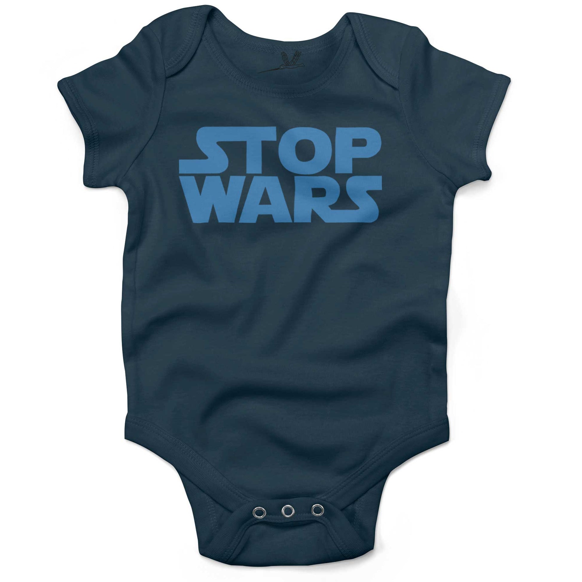 STOP WARS Infant Bodysuit or Raglan Baby Tee-Organic Pacific Blue-3-6 months