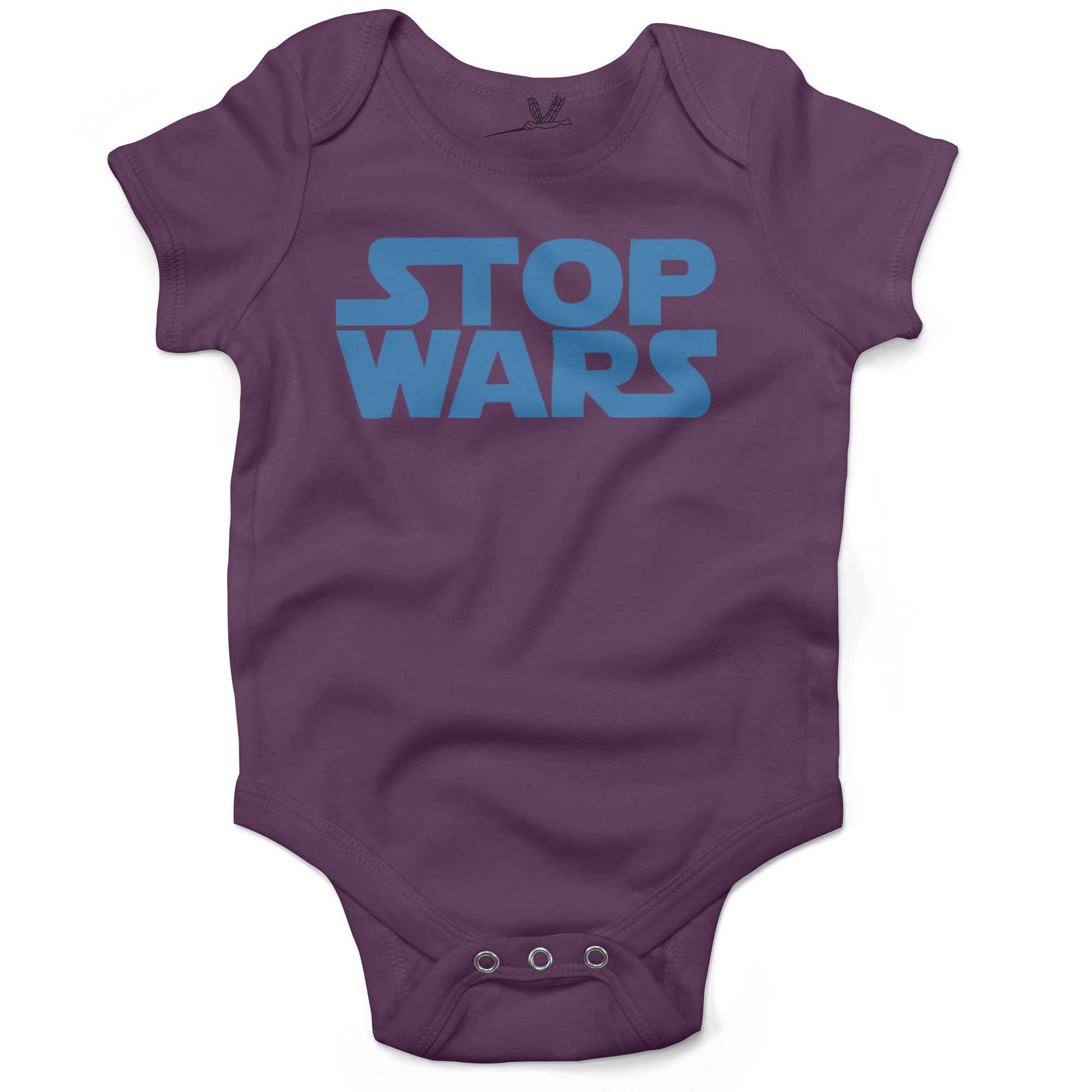 STOP WARS Infant Bodysuit or Raglan Baby Tee-Organic Purple-3-6 months