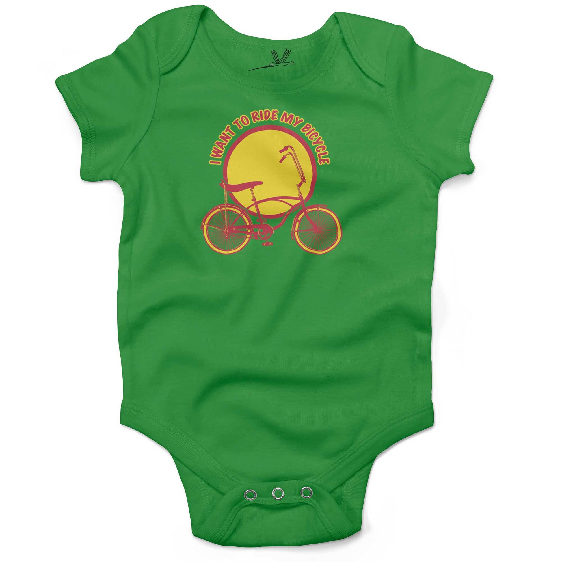 I Want To Ride My Bicycle Infant Bodysuit or Raglan Baby Tee-Grass Green-3-6 months