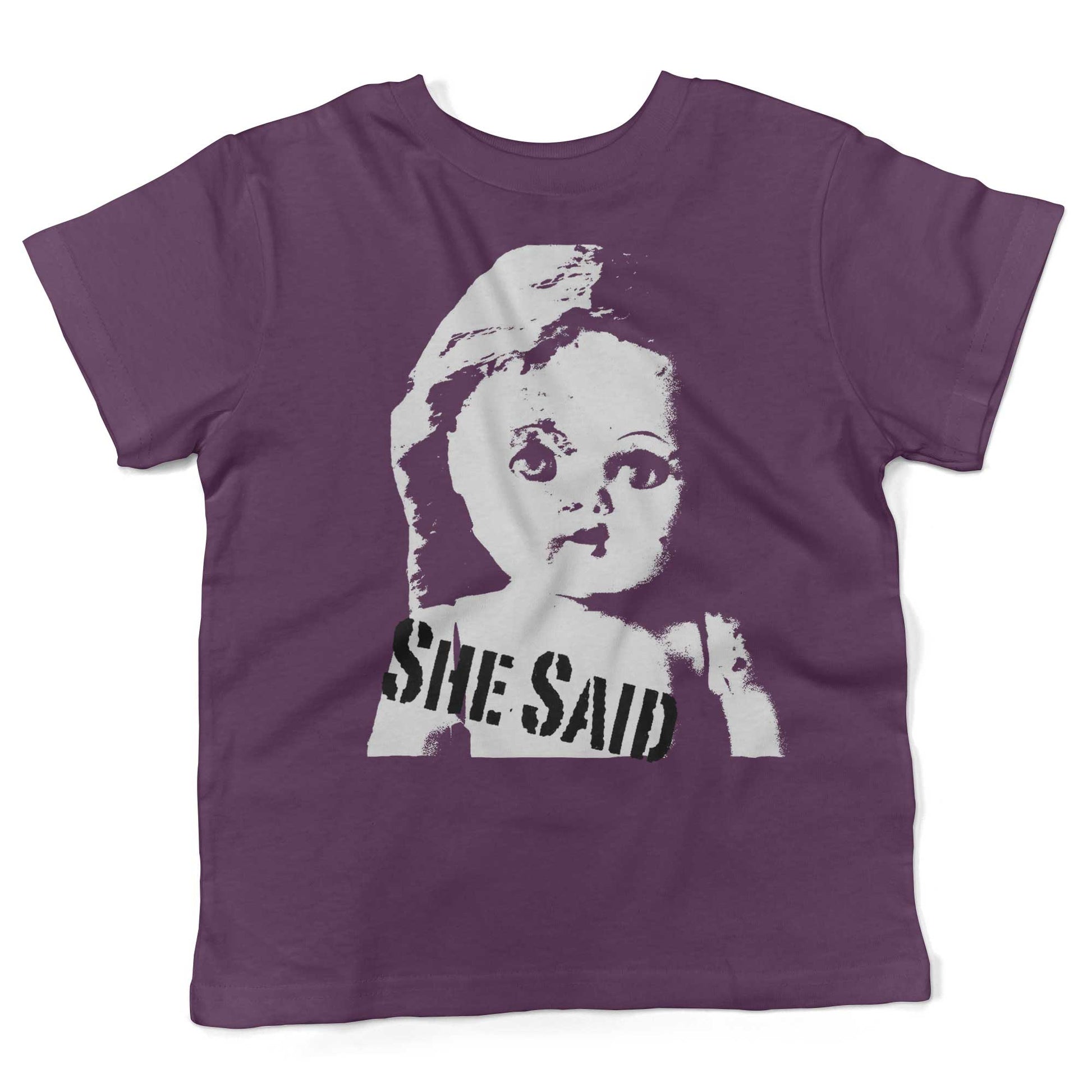 She Said Vintage Doll Head Toddler Shirt-Organic Purple-2T