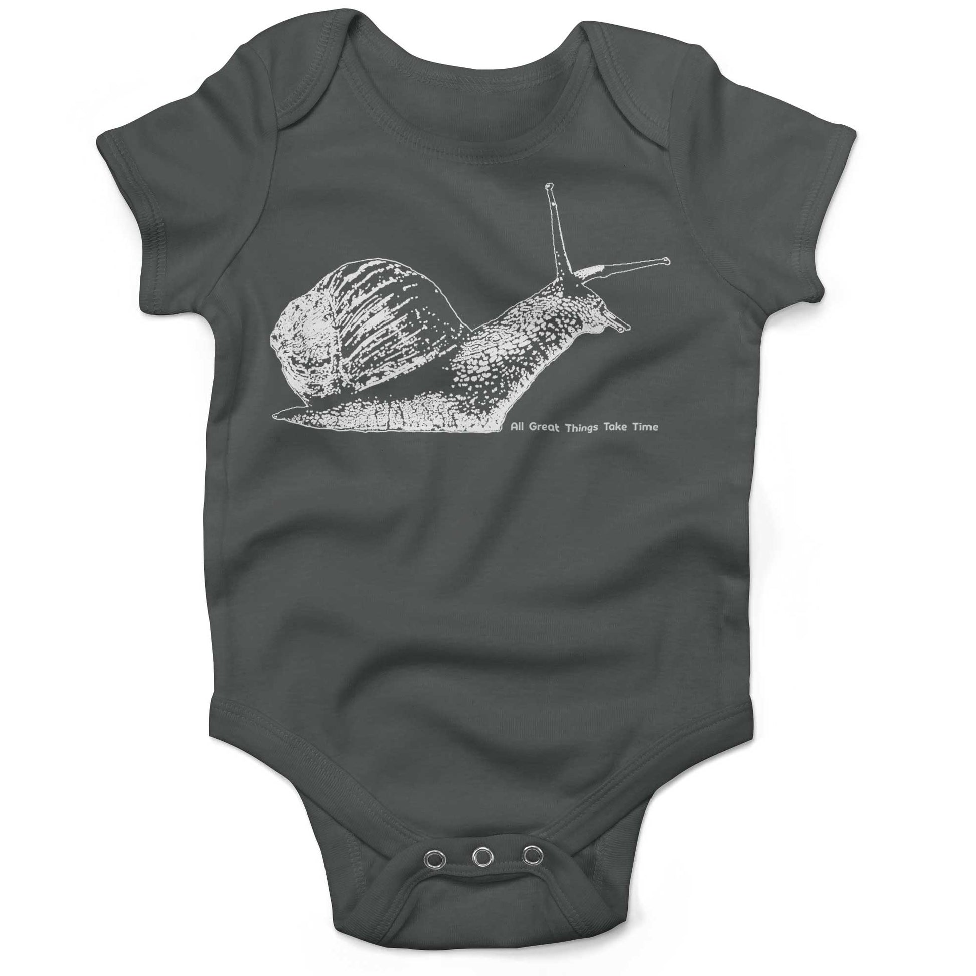 All Great Things Take Time Baby One Piece-Organic Asphalt-3-6 months