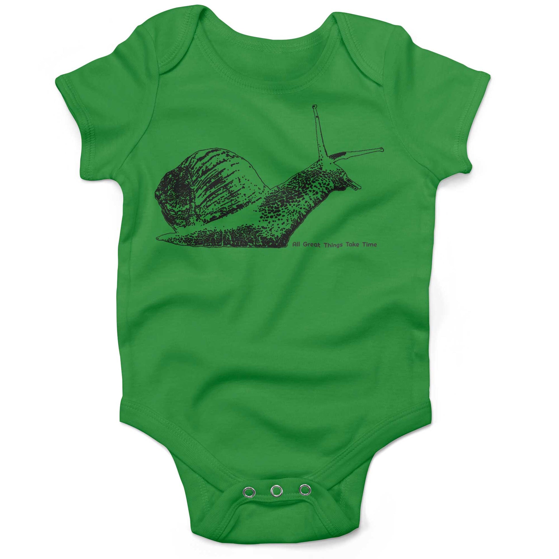 All Great Things Take Time Baby One Piece-Grass Green-3-6 months