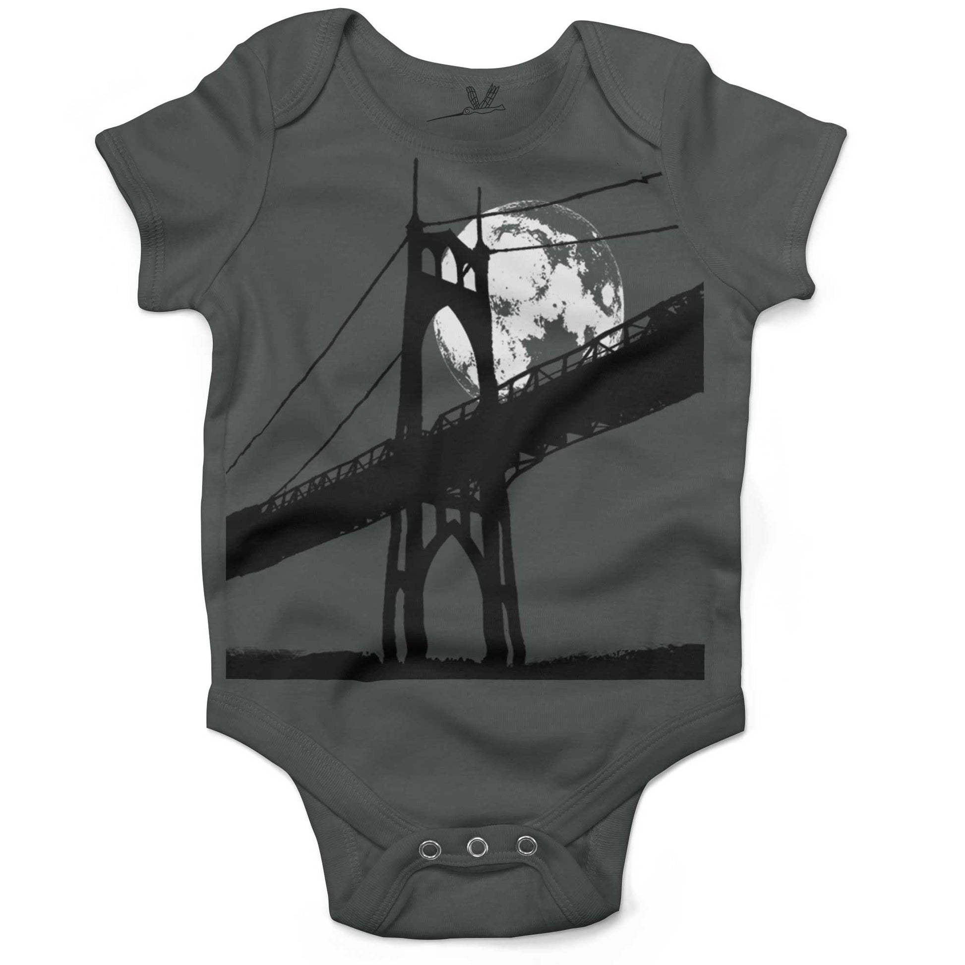 St Johns Bridge Under A Full Moon Infant Bodysuit-Organic Asphalt-3-6 months
