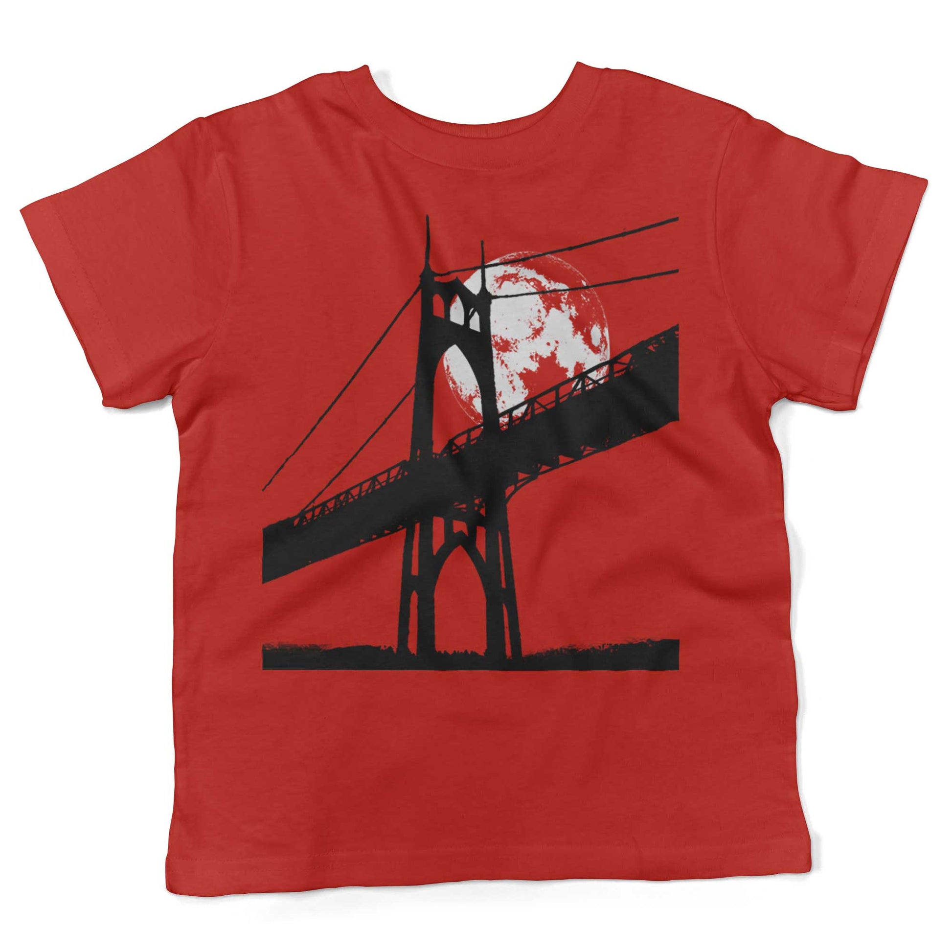 St Johns Bridge Under A Full Moon Toddler Shirt-Red-2T