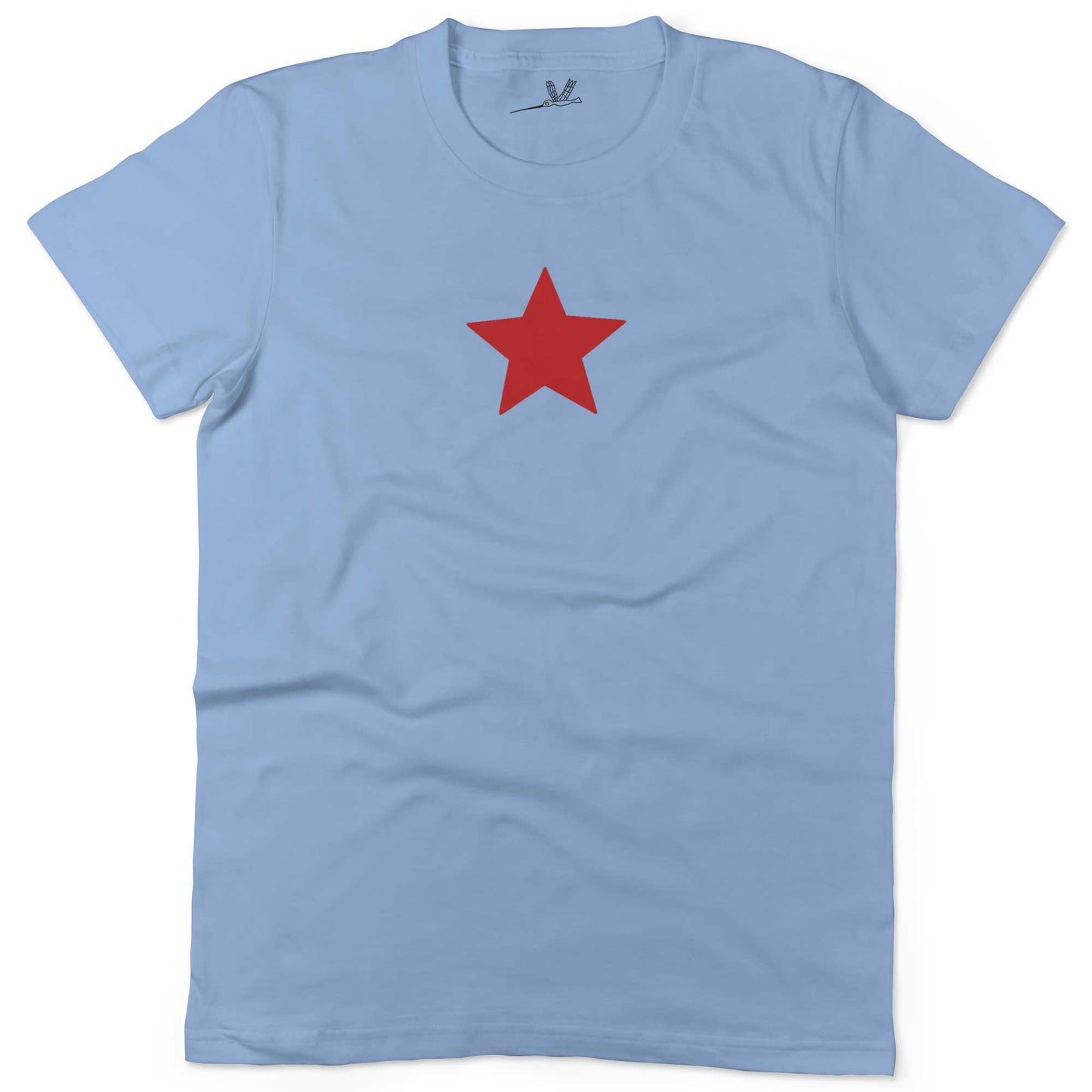 Five-Point Red Star Unisex Or Women's Cotton T-shirt-Baby Blue-Women