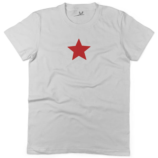 Five-Point Red Star Unisex Or Women's Cotton T-shirt-White-Women