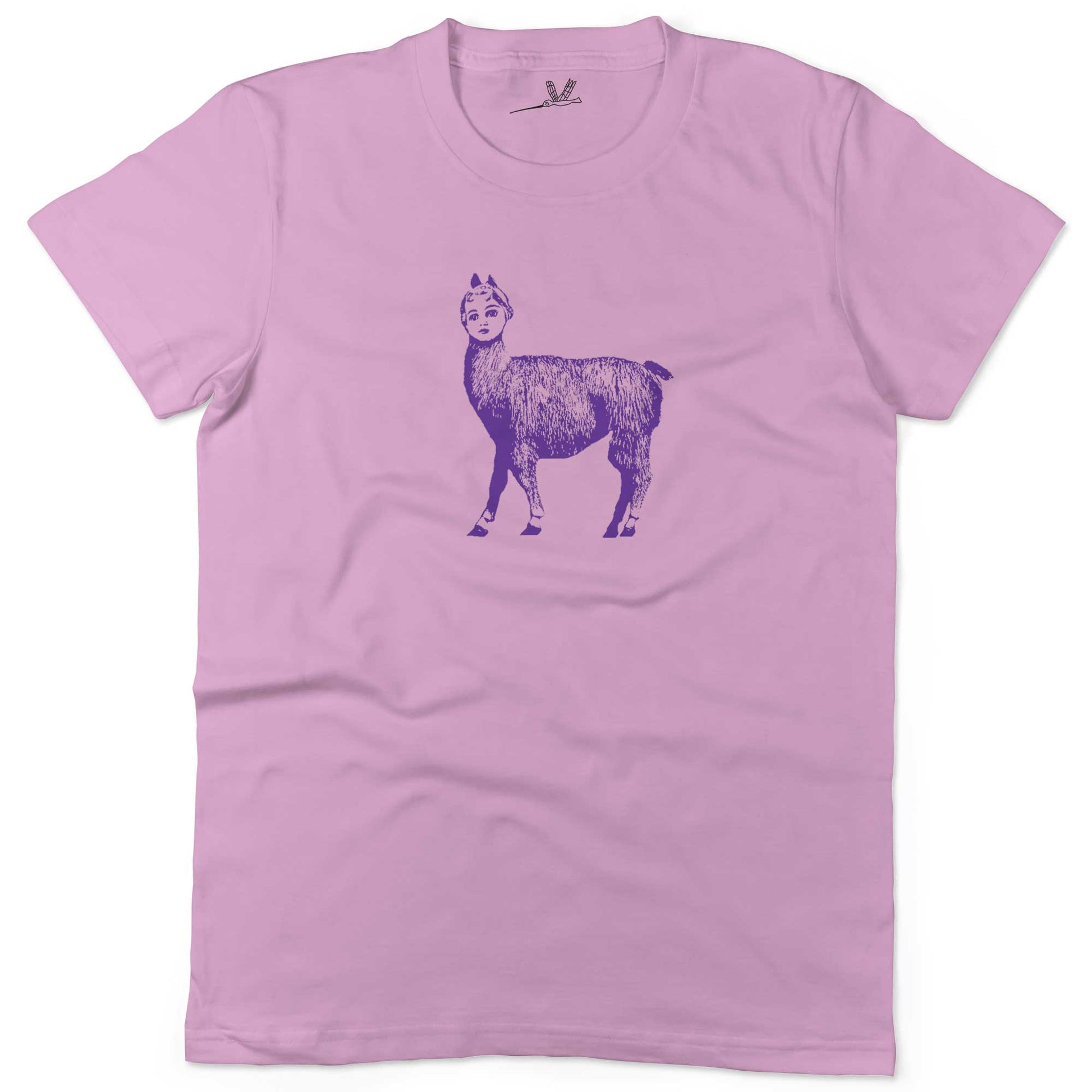 Dolly Llama Unisex Or Women's Cotton T-shirt-Pink-Woman