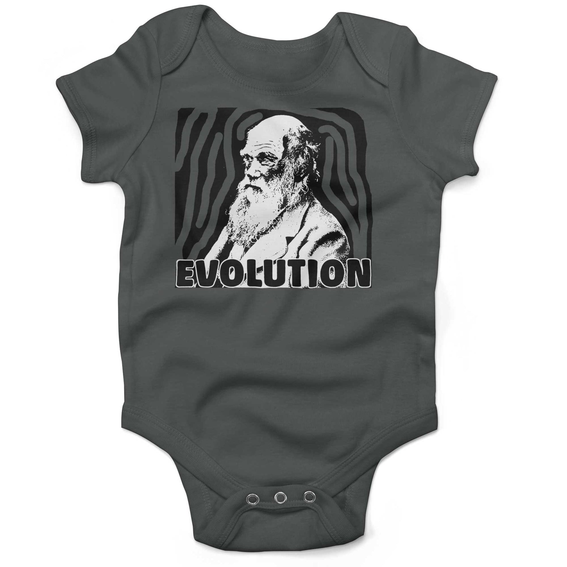 Charles Darwin Evolution Infant Bodysuit or Raglan Tee-Organic Asphalt-3-6 months