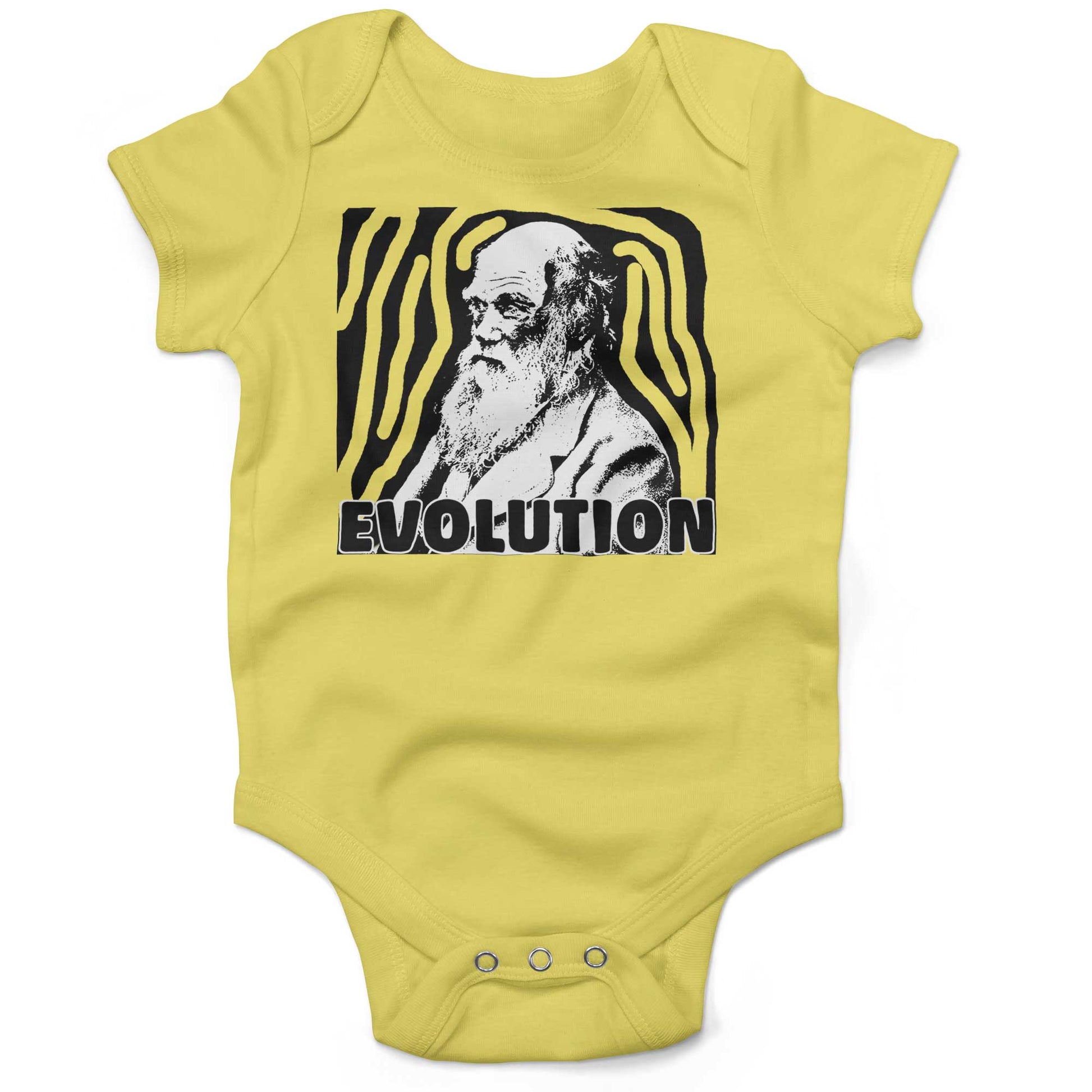 Charles Darwin Evolution Infant Bodysuit or Raglan Tee-Yellow-3-6 months