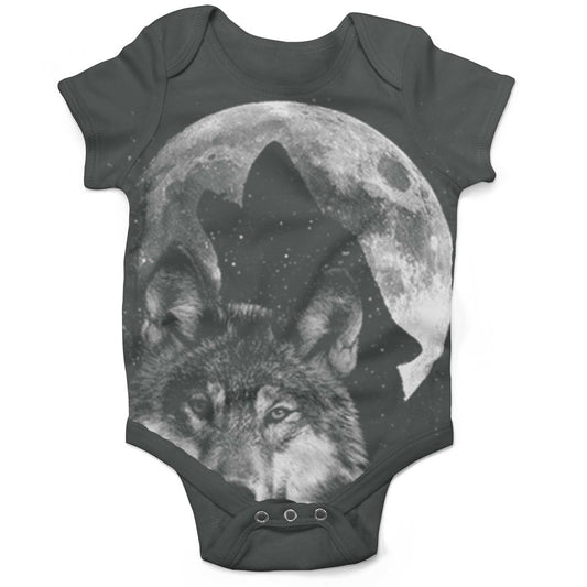 Glow In The Dark Howling Wolf, Full Moon Infant Bodysuit-Organic Asphalt-3-6 months