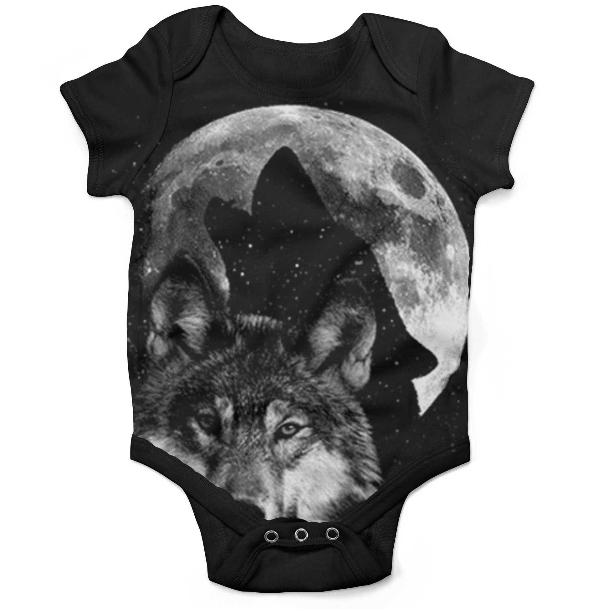 Glow In The Dark Howling Wolf, Full Moon Infant Bodysuit-Organic Black-3-6 months