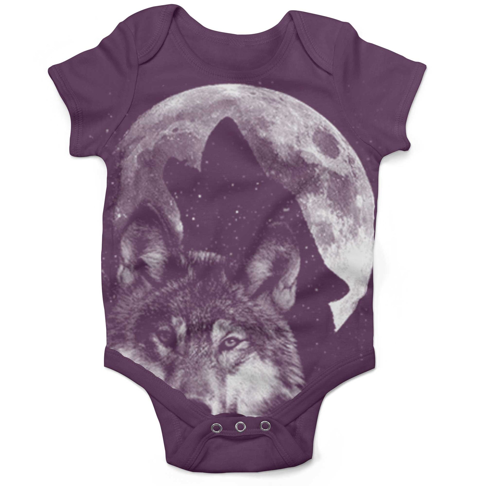 Glow In The Dark Howling Wolf, Full Moon Infant Bodysuit-Organic Purple-3-6 months