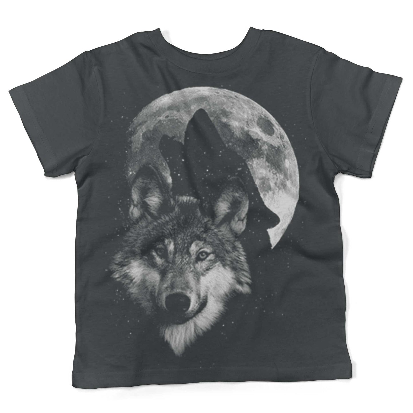 Glow In The Dark Howling Wolf, Full Moon Toddler Shirt-Asphalt-2T